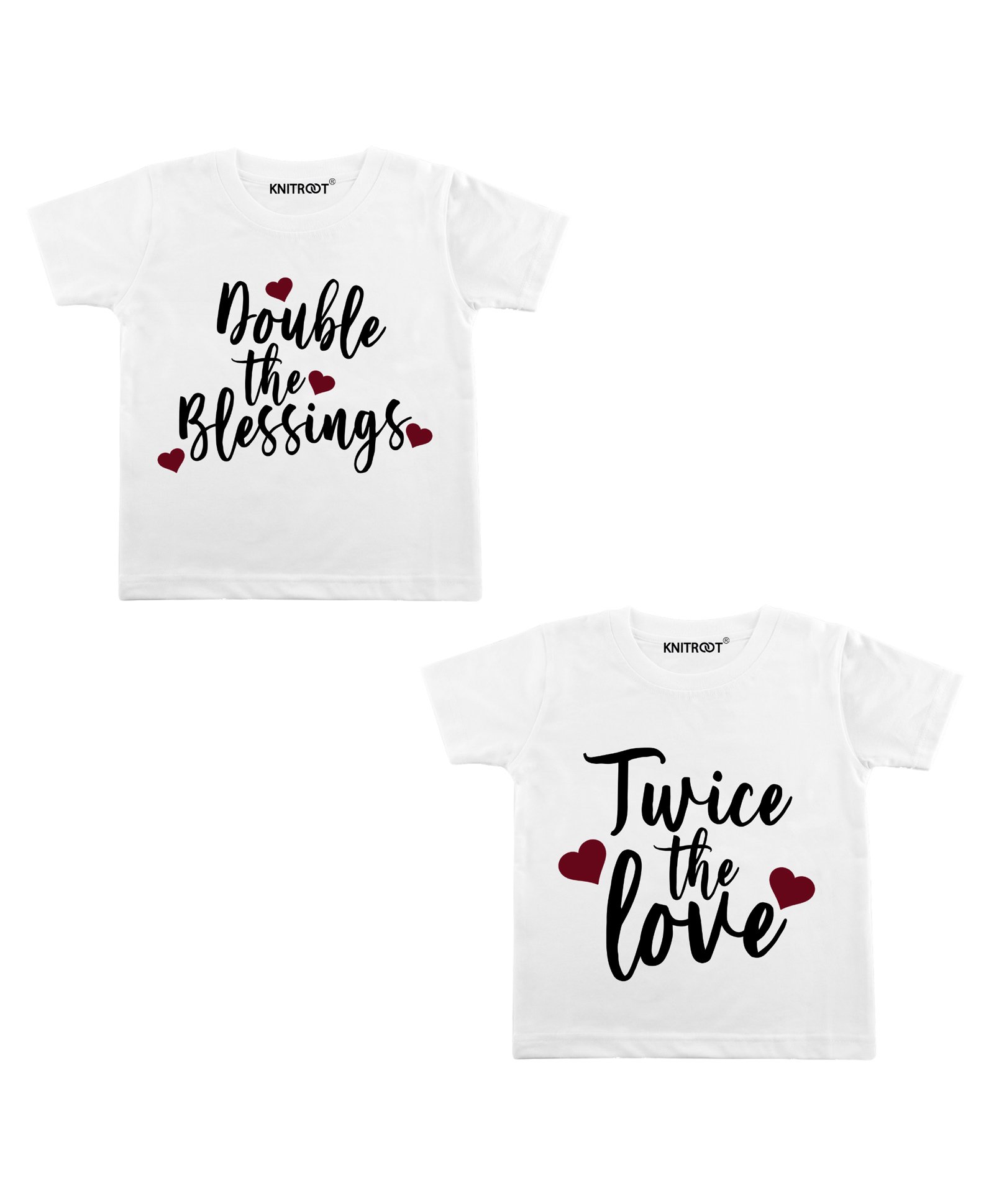 KNITROOT Pack Of 2 Half Sleeves Twice The Love Print T-Shirt - White-image-34