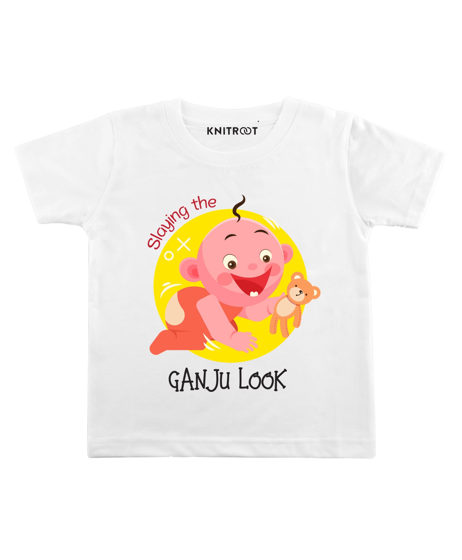KNITROOT Half Sleeves Ganju Look Print T-Shirt  - White-image-30