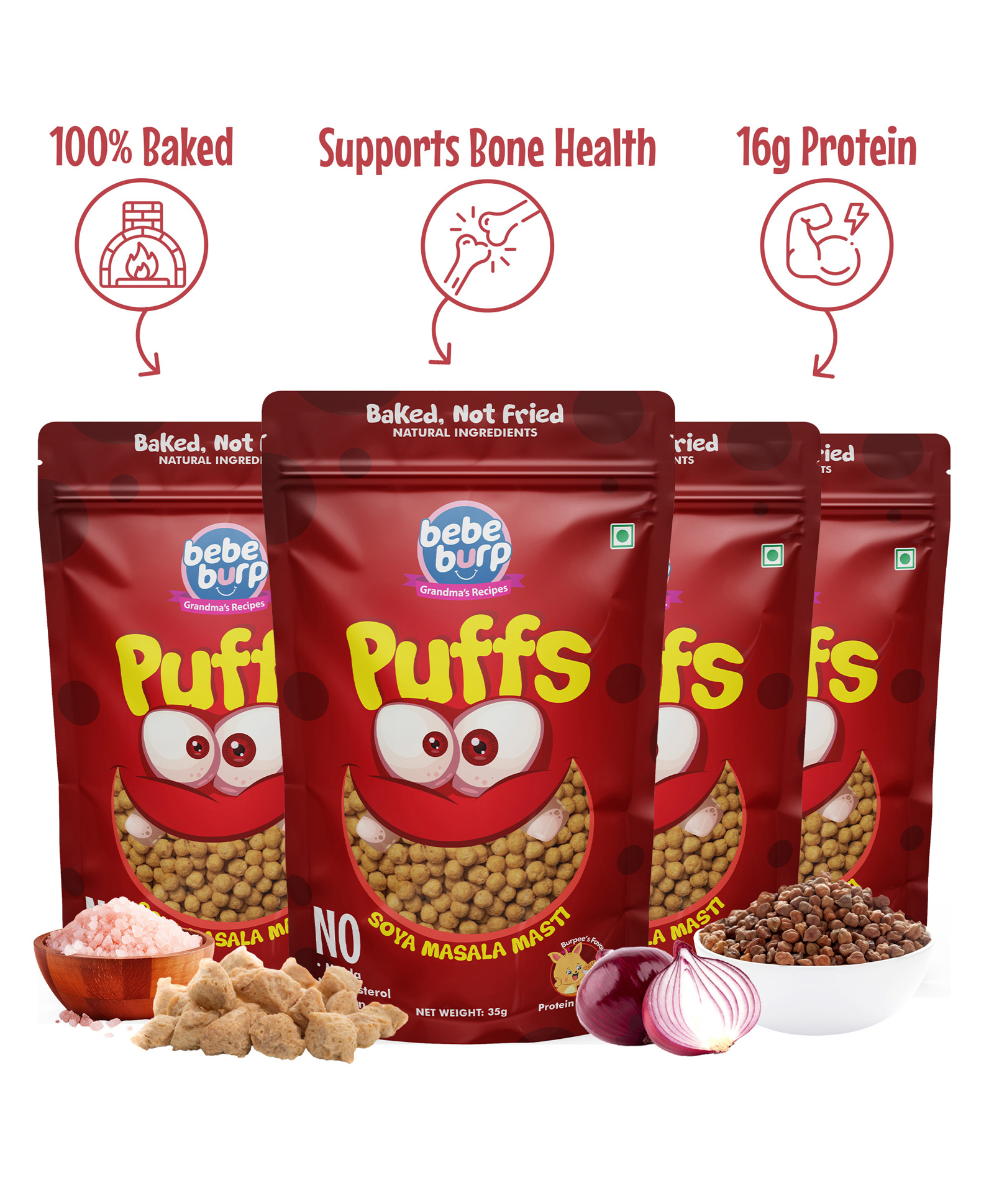 Bebe Burp Grandma's Super Puffs Soya Masala Masti Pack Of 4 - 35 gms each-picture-39