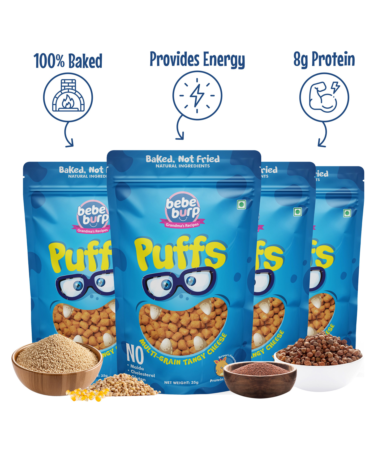 Bebe Burp Grandma's Super Puffs Multigrain Tangy Cheese Pack Of 4 - 35 gms each-picture-25