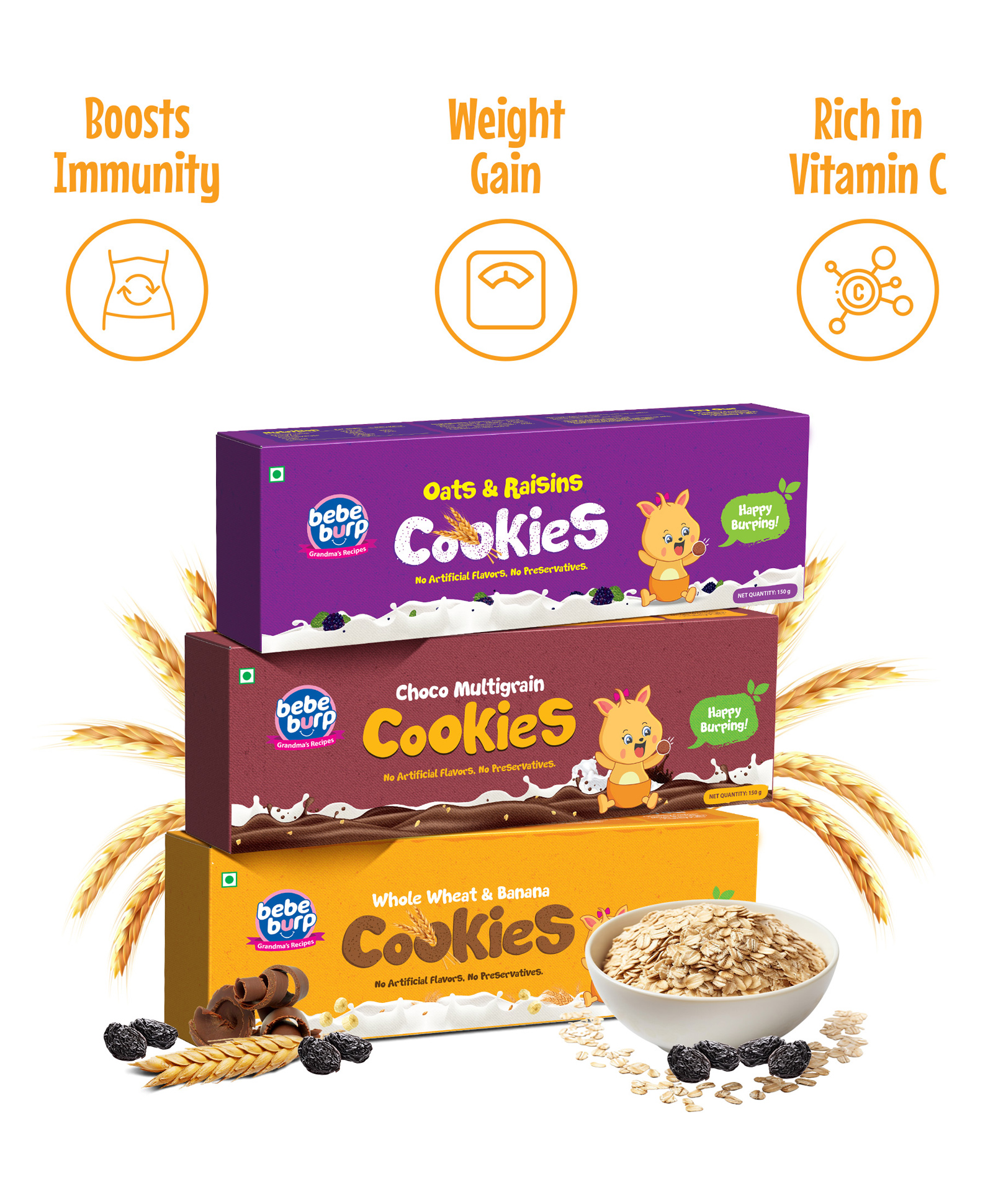 Bebe Burp Organic Baby Food Cookies Pack of 3 - 150 gm Each-picture-32