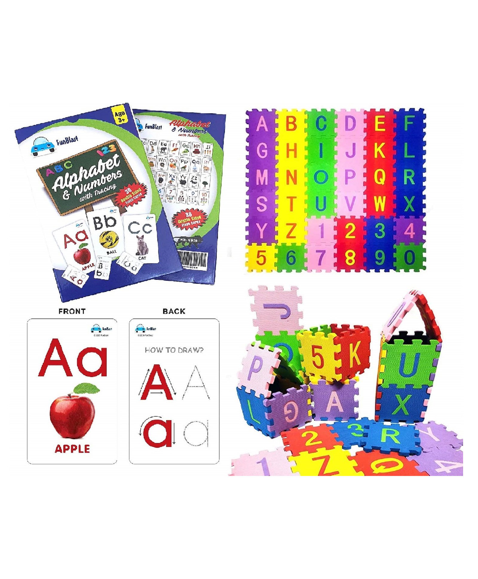 FunBlast Alphabet & Number Floor Puzzle With Flash Cards Multicolor - 72 Pieces-image-1