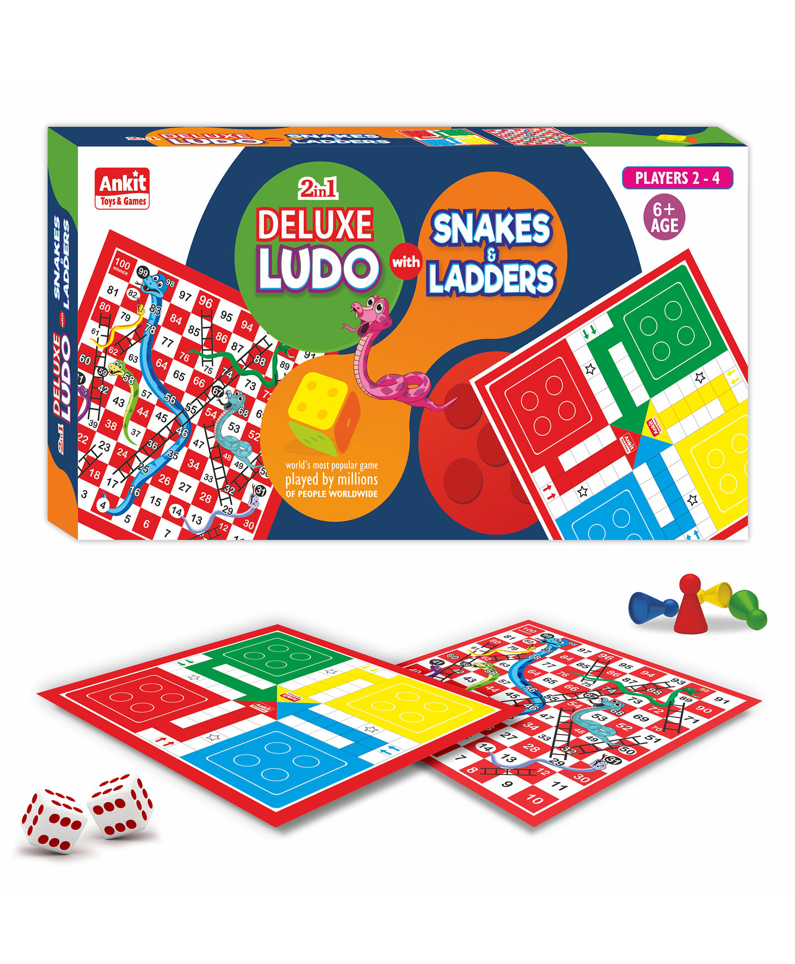 ankit toys & games Ankit Toys 2 in 1 Ludo Snakes & Ladders Deluxe Board Game - Multicolor-picture-10