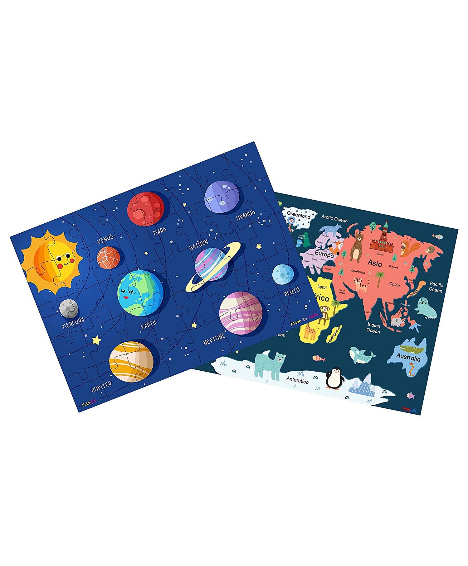 Fiddlys Wooden World Map & Solar System Jigsaw Puzzle Blue Pack of 2 - 40 Pieces Each-image-8