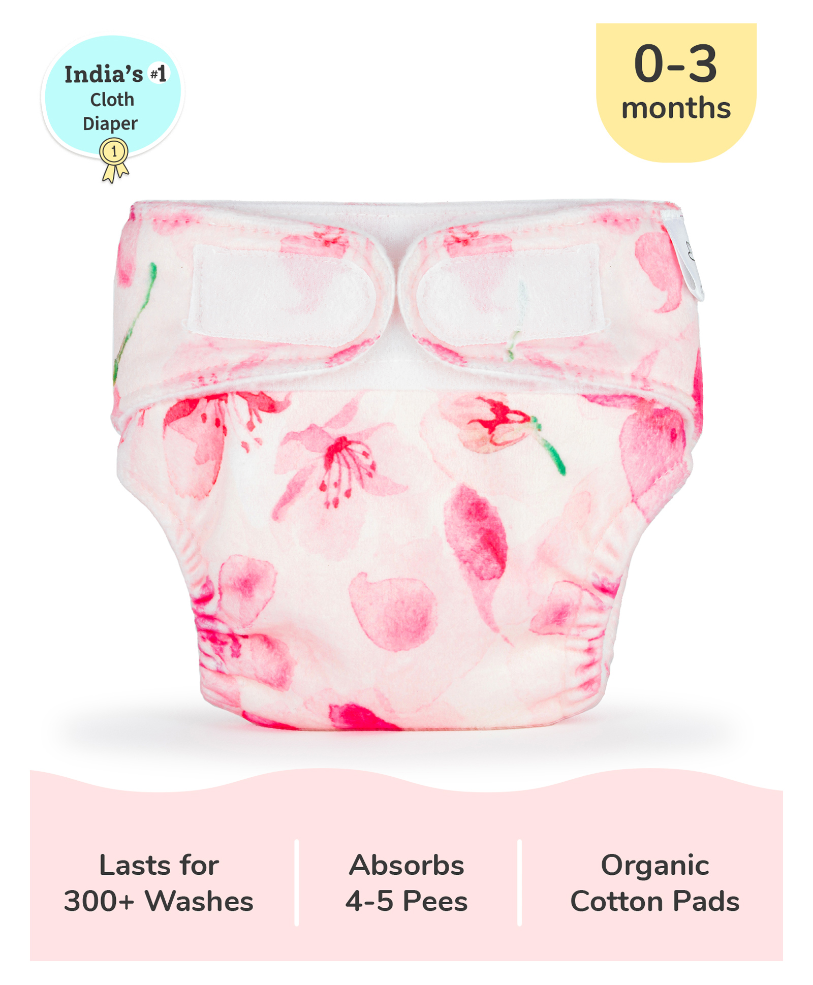 SuperBottoms Newborn UNO - Reusable cloth diaper + 1 Dry Feel Pad - Cherry Blossom-image-24