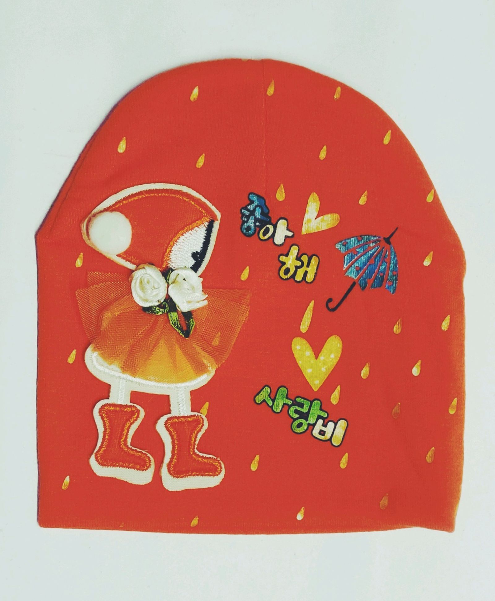 Kid-O-World Girl Patch Beanie Cap - Circumference 10cm - Orange-picture-20