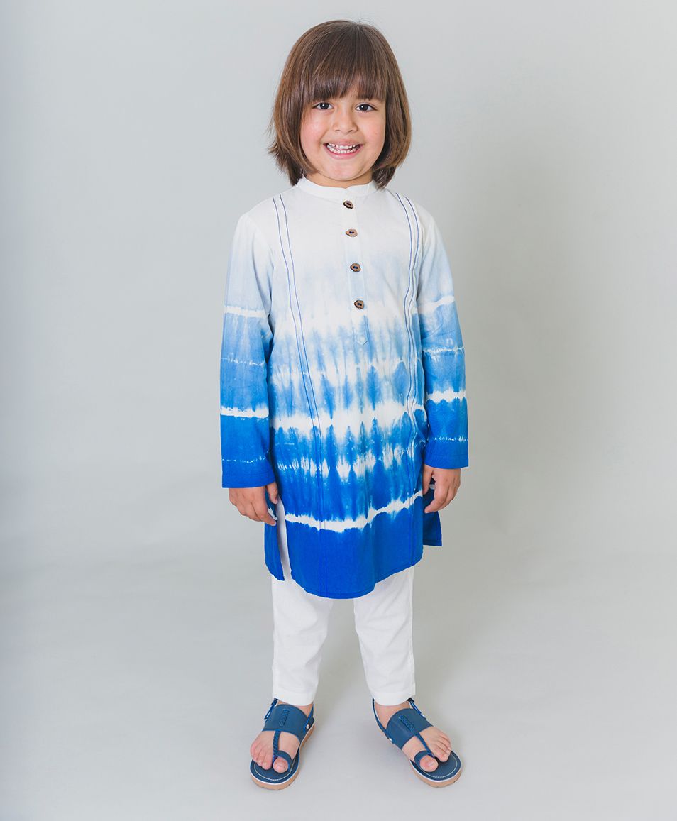 Tiber Taber Full Sleeves Tie & Dye Pattern Kurta - Blue-picture-1
