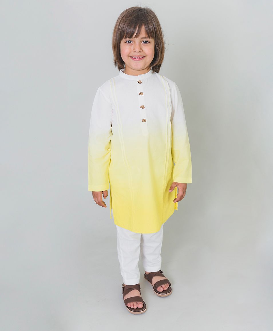 Tiber Taber Full Sleeves Ombre Pattern Kurta - Yellow-picture-32