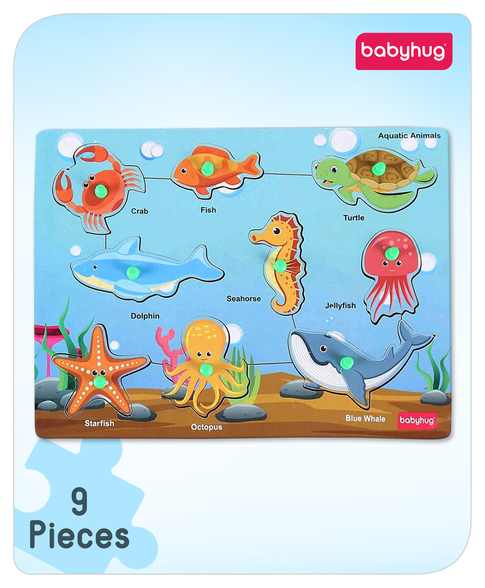 Babyhug Wooden Aquatic Animal Knob and Peg Puzzle - 9 Pieces-picture-22