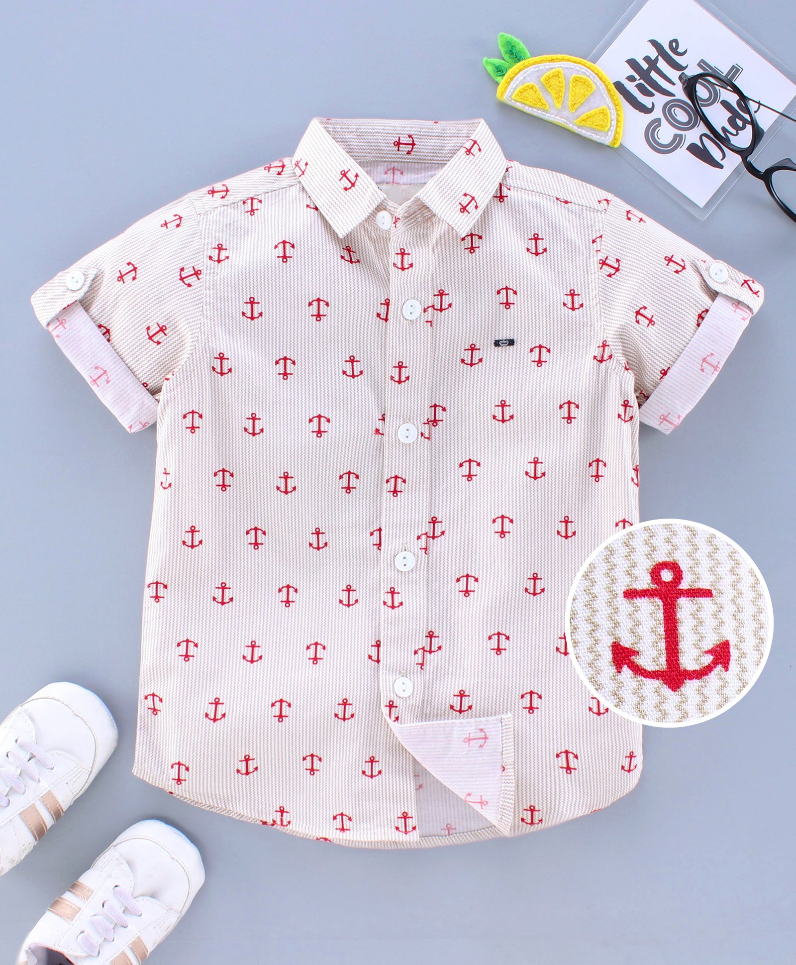Jash Kids Half Sleeves Shirt Anchor Print - Beige-image-15