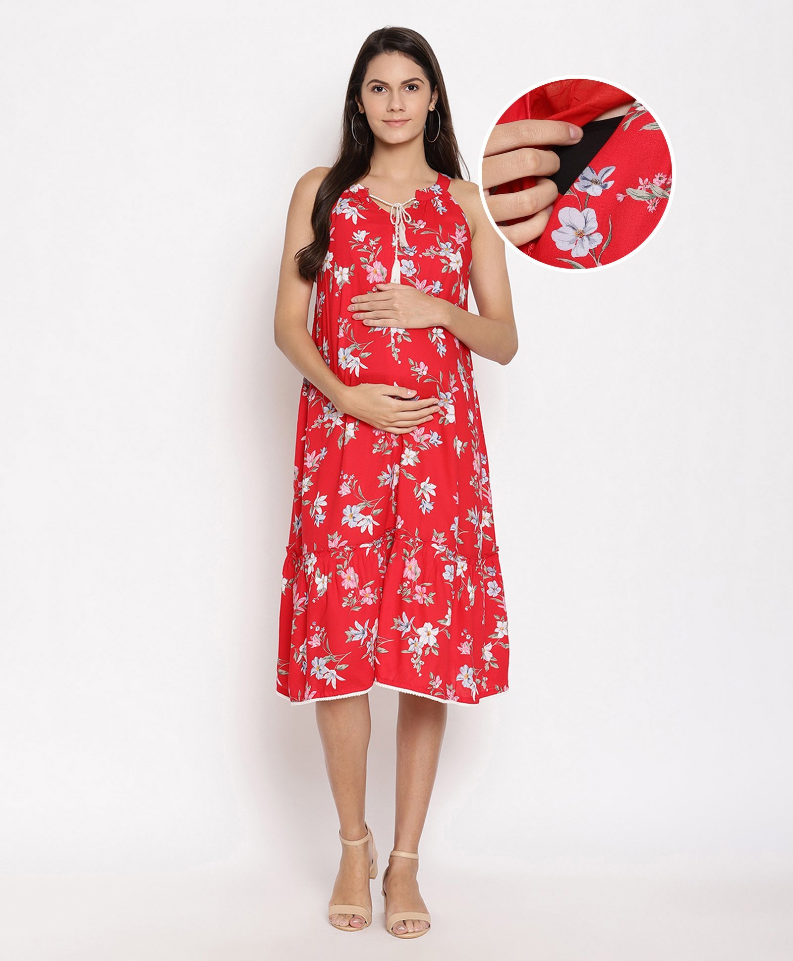 Bella Mama Sleeveless Printed Dress With Mask - Orange-image-31