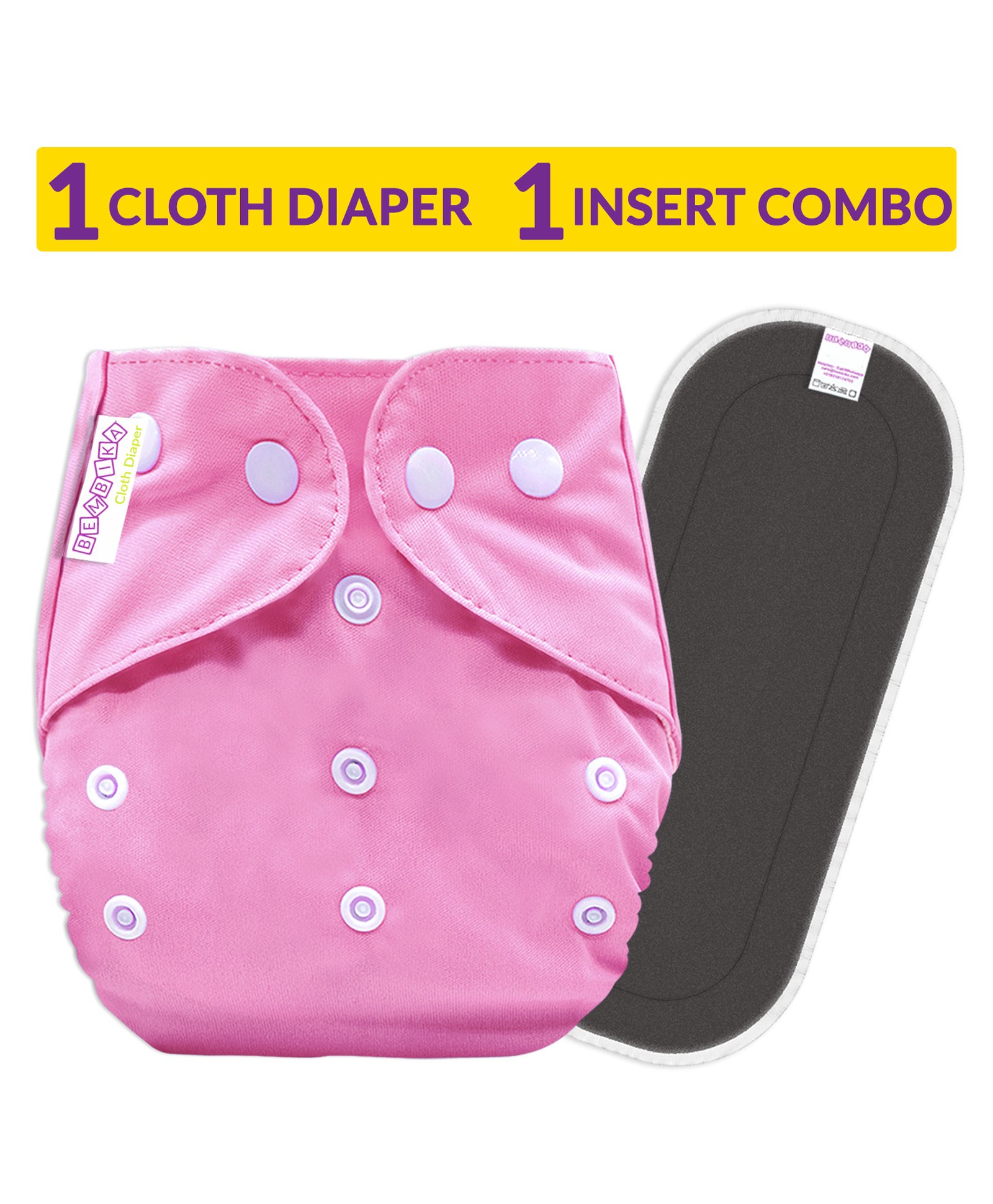 Bembika Reusable Cloth Diaper With Bamboo Charcoal Inserts - Pink-picture-21