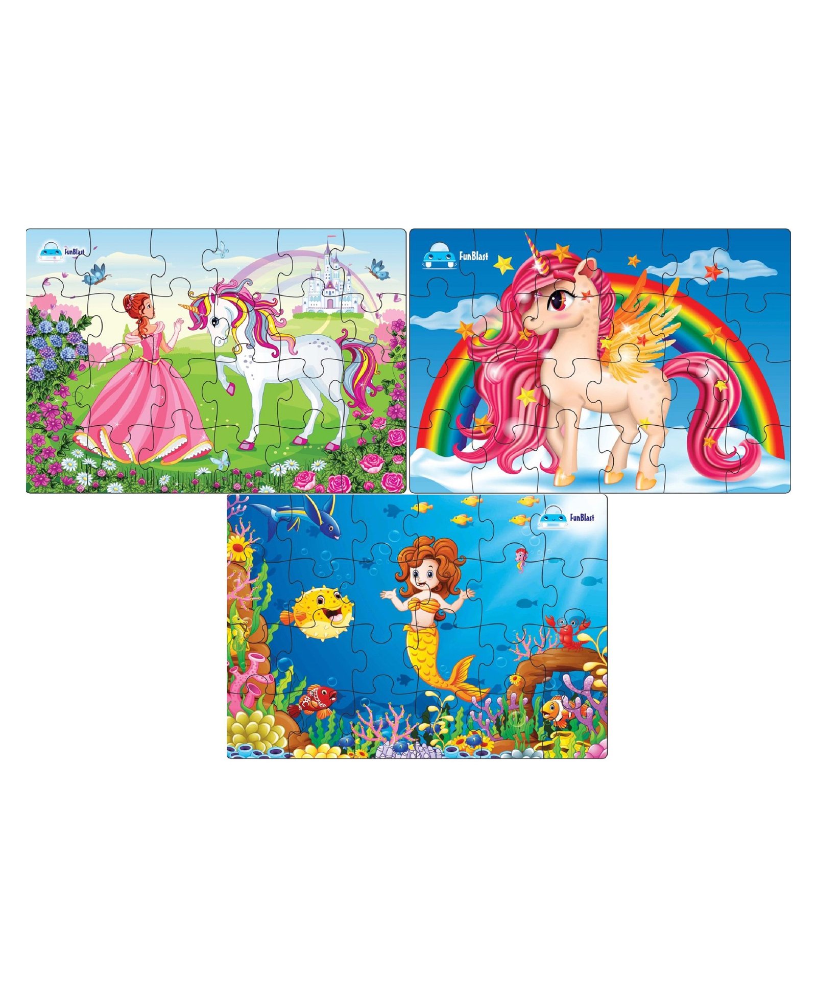 FunBlast Unicorn and Mermaid Jigsaw Puzzle Set of 3 - 24 Pieces Each-image-48