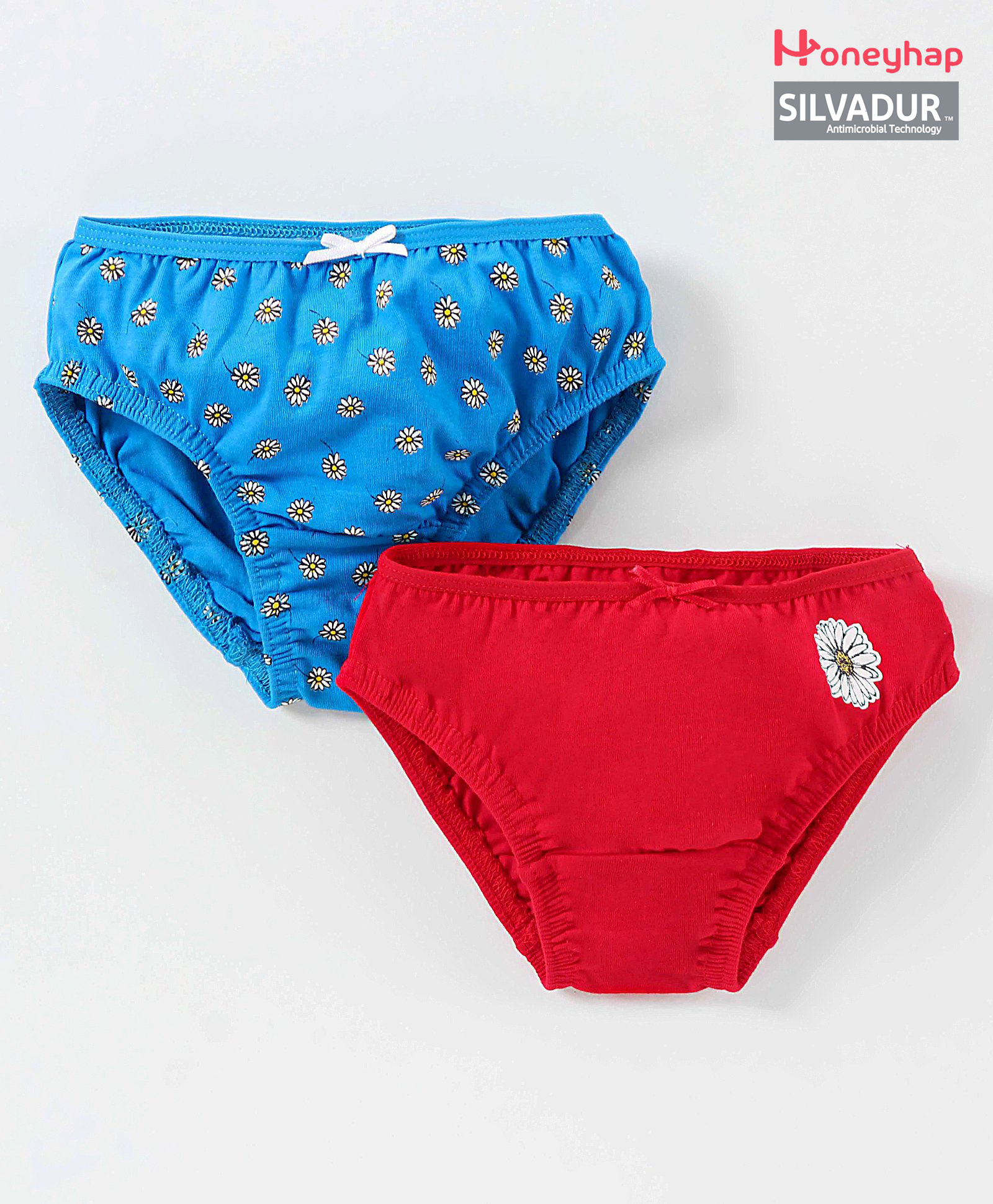 Honeyhap Premium Cotton Elastane Panties with Silvadur Antimicrobial Finish Floral Print Pack of 2 - Red Blue-image-48