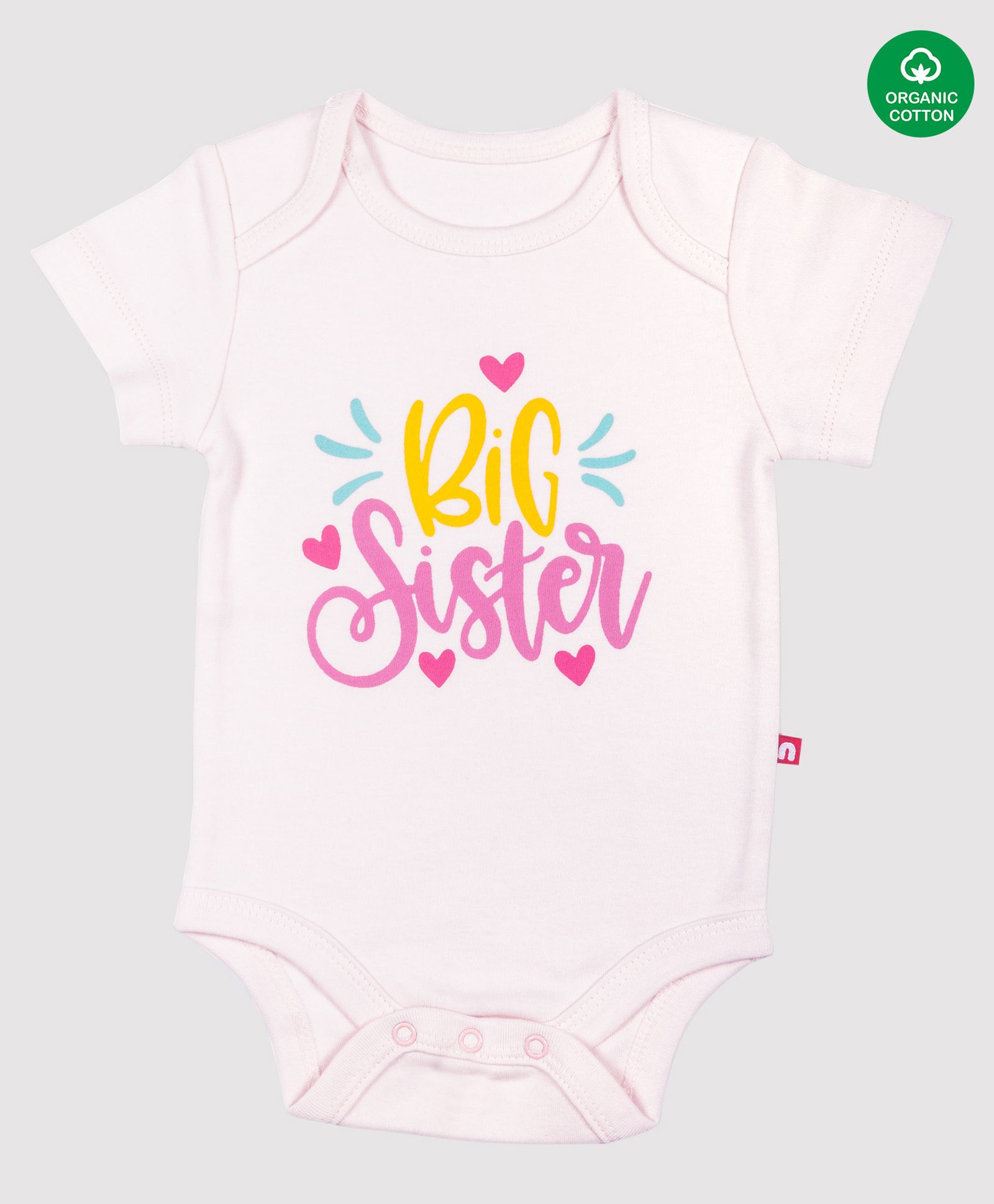 Nino Bambino 100% Organic Cotton Short Sleeves Big Sister Onesie - Pink-image-44
