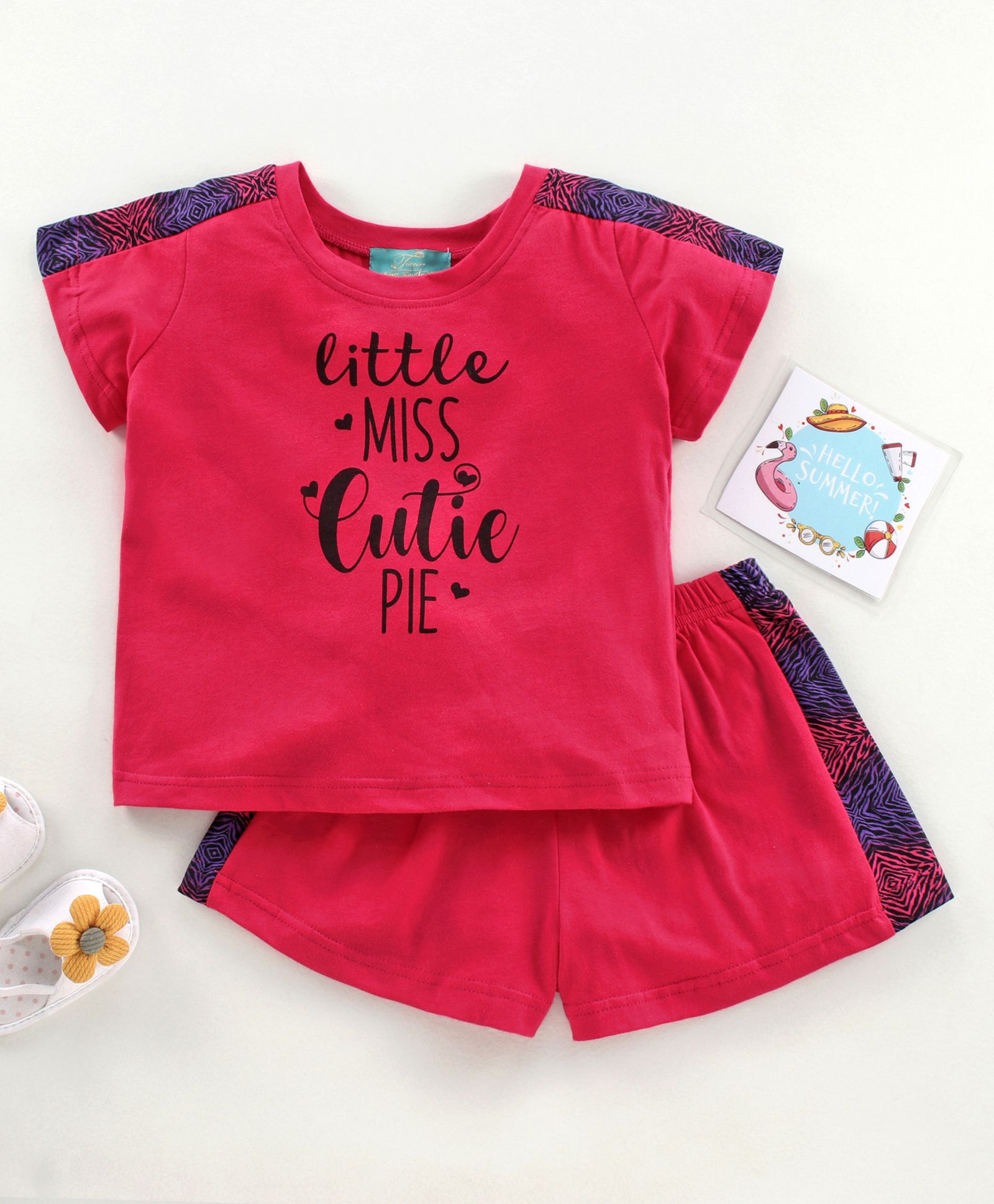 Buy Tiara Half Sleeves Little Miss Cutie Pie Print T Shirt With Short Set Pink For Girls 5 6 Years Online In India Shop At Firstcry Com