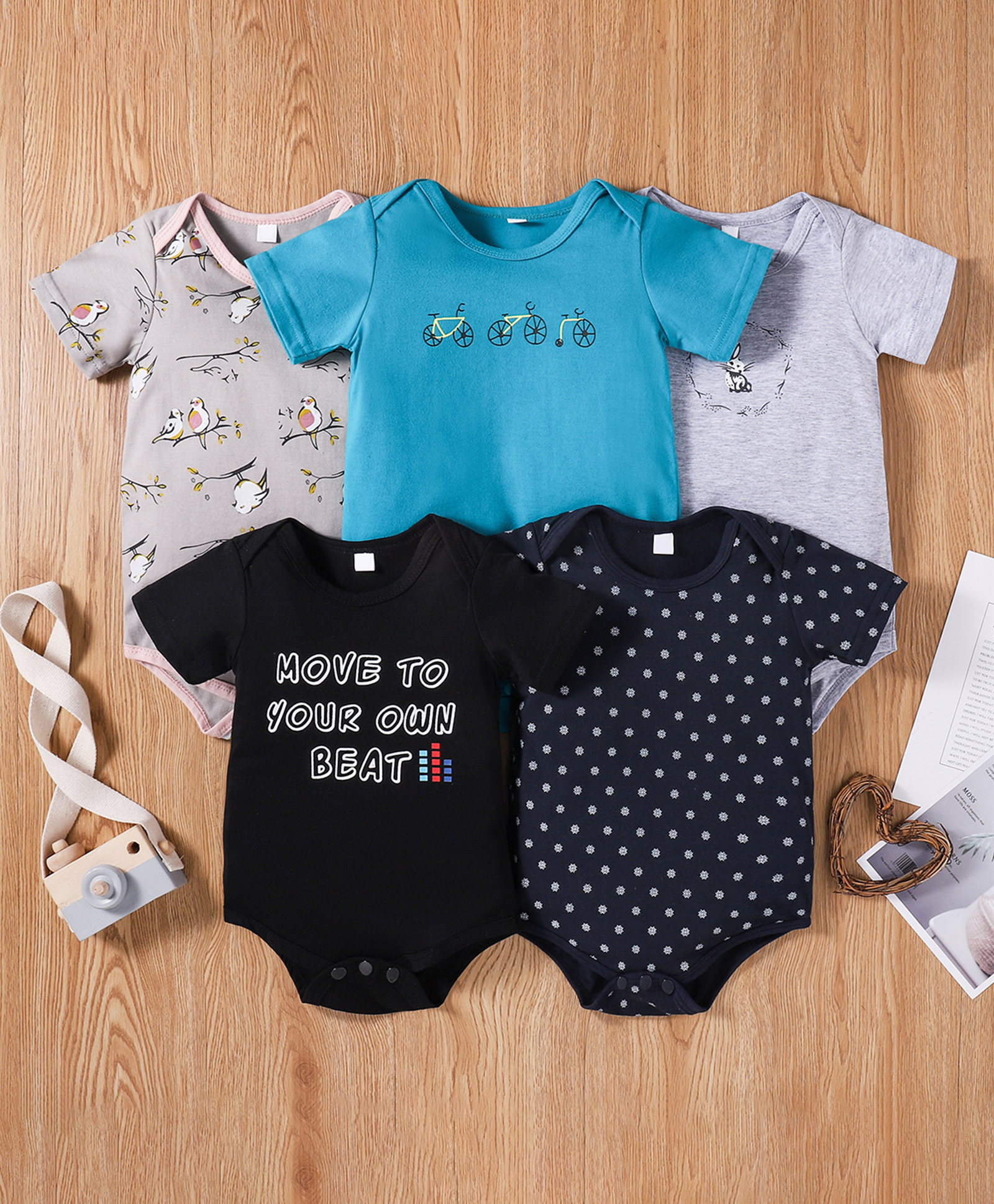 Kookie Kids Half Sleeves Onesies Pack of 5 - Multicolor-picture-11