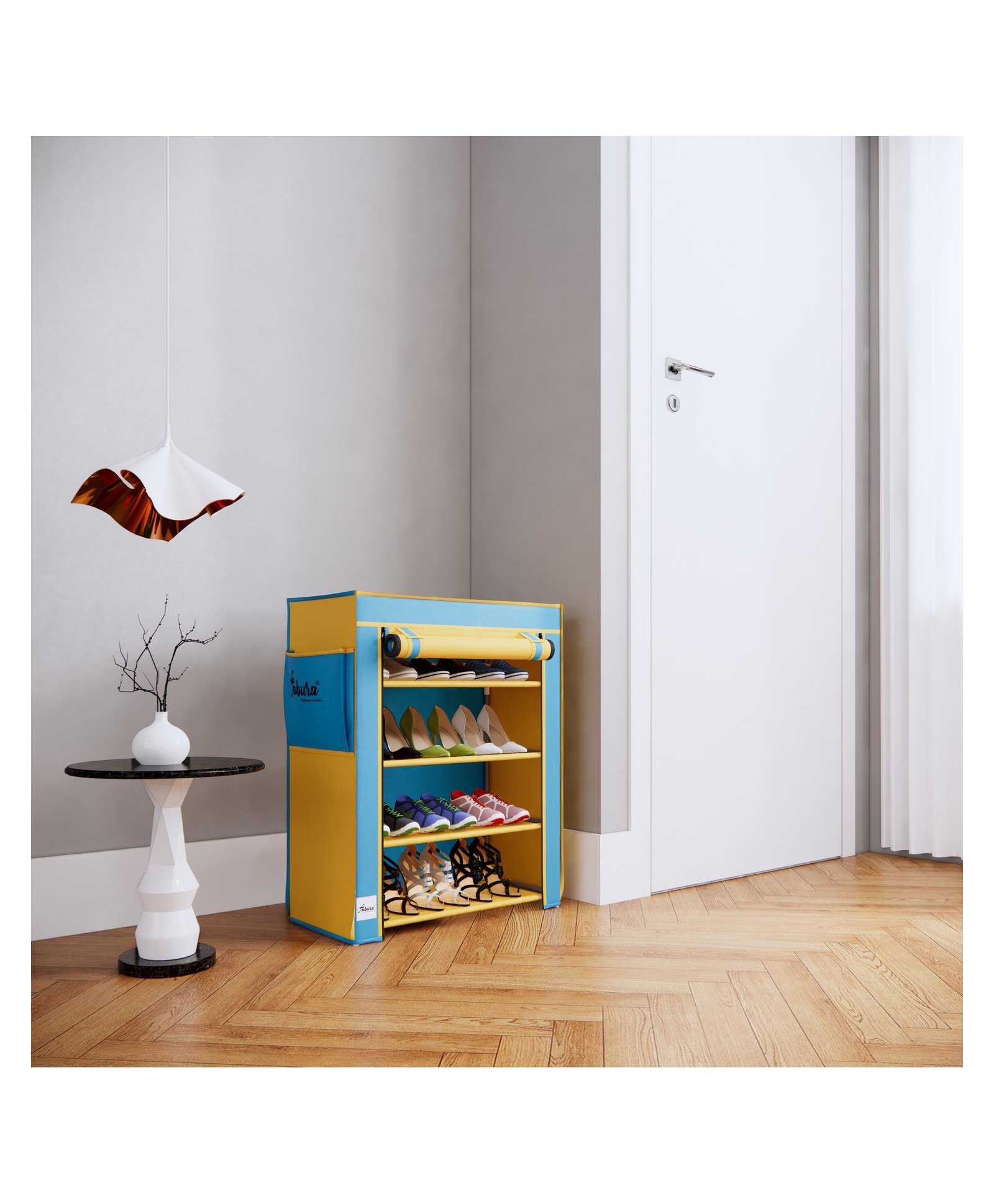 Fabura 4 Shelved Shoe Rack with Flap Cover - Yellow-picture-11
