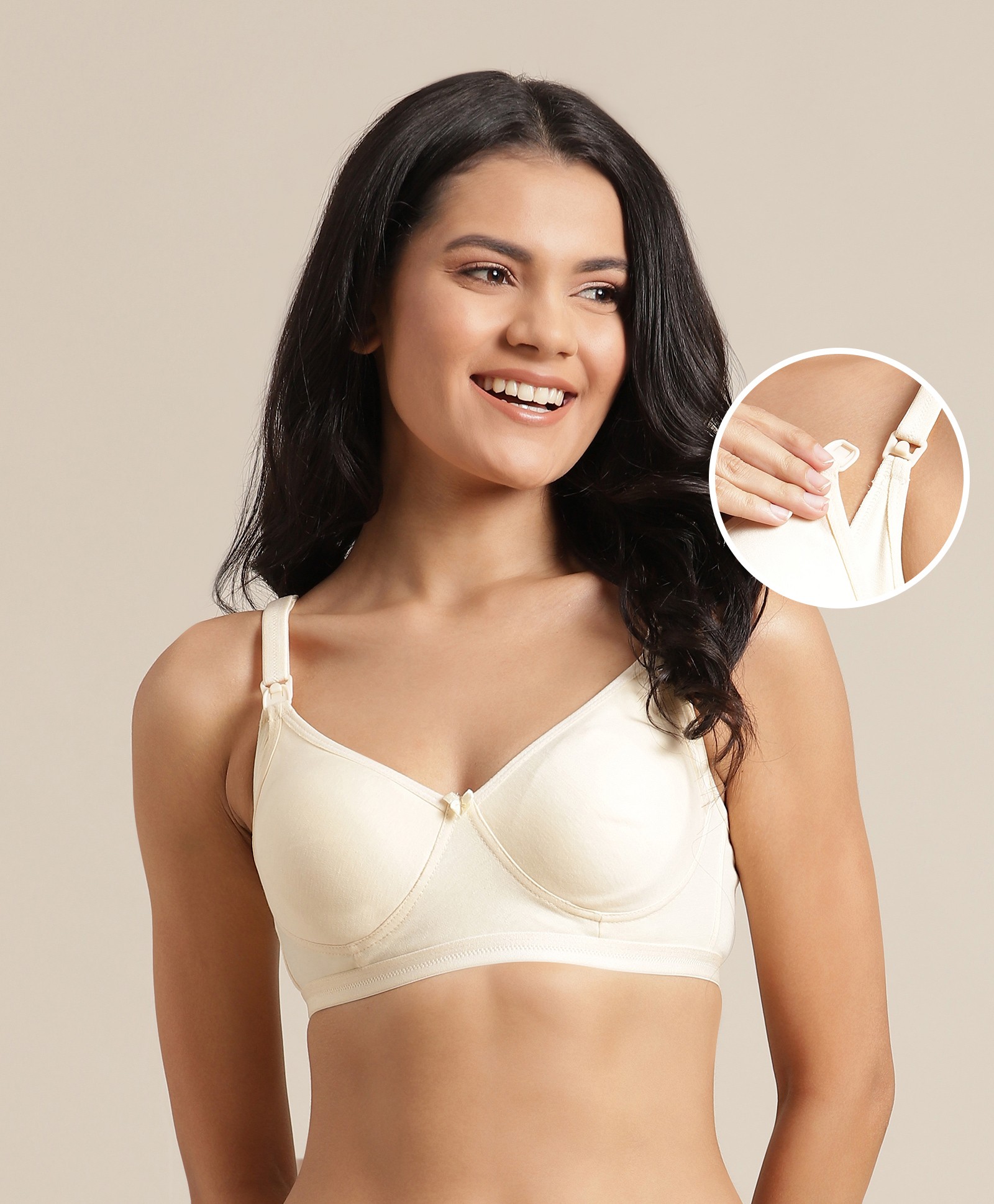Bella Mama Anti Bacterial Cotton Blend Nursing Seamfree T-Shirt Bra - Off White-picture-18