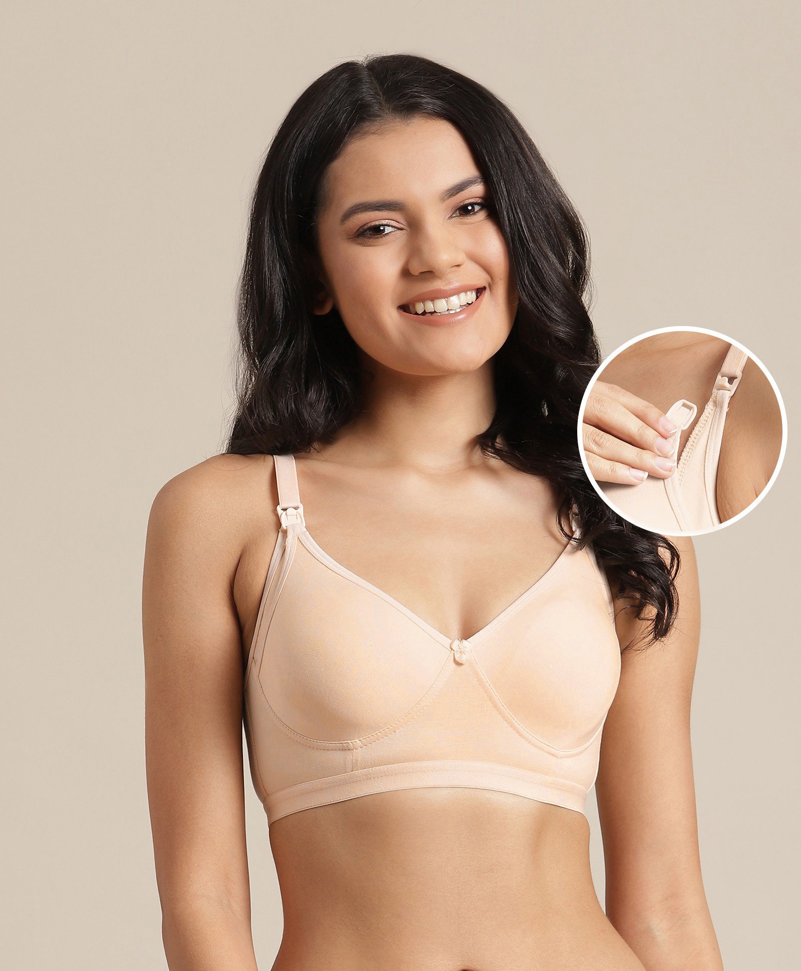 Bella Mama Anti Bacterial Cotton Lycra Nursing Seamfree T-Shirt Bra - Skin-image-4