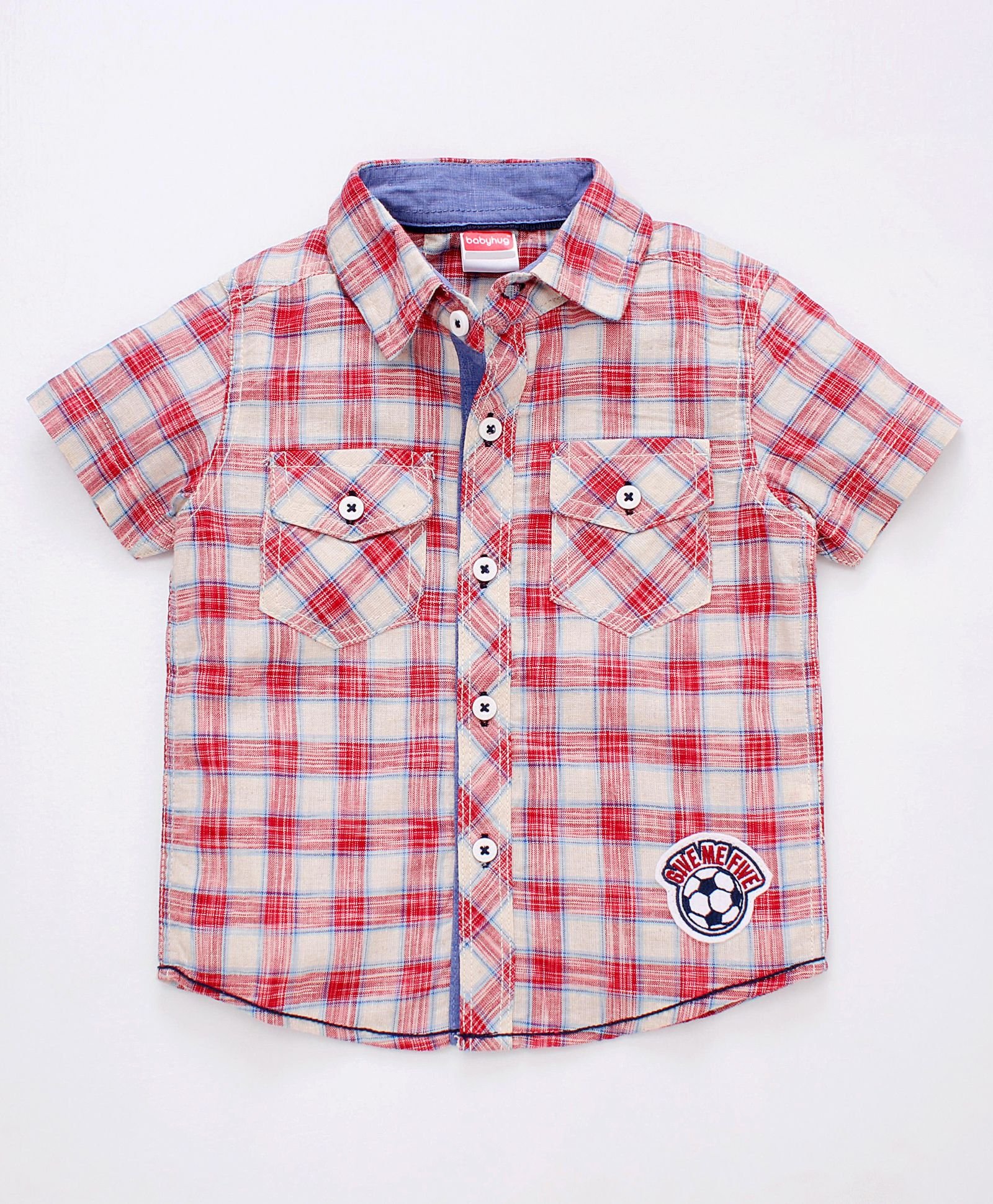 Buy Babyhug Half Sleeves Check Shirt Football Patch Red White For Boys 4 5 Years Online In India Shop At Firstcry Com