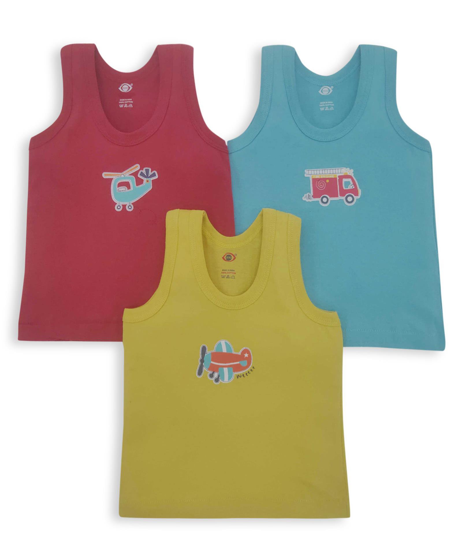 Zero Sleeveless Vest Helicopter Print Pack of 3 - Multicolor-image-48