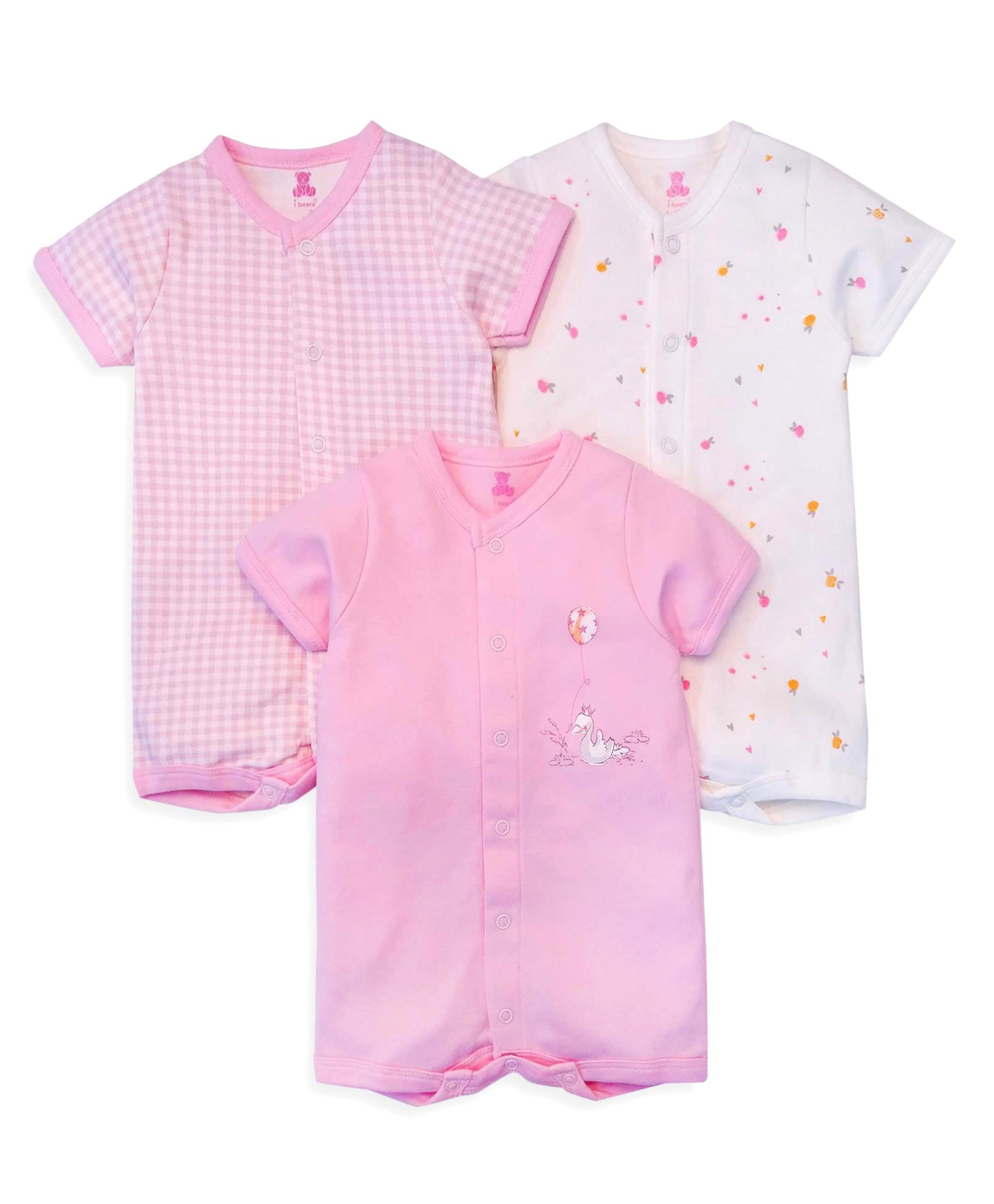 I Bears Half Sleeves Romper Floral Print Pack of 3 - Pink-image-19