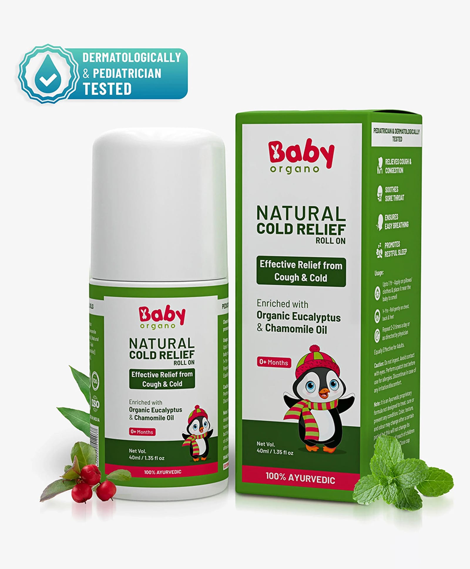 BabyOrgano Natural Cold Relief Roll On White - 40 ml