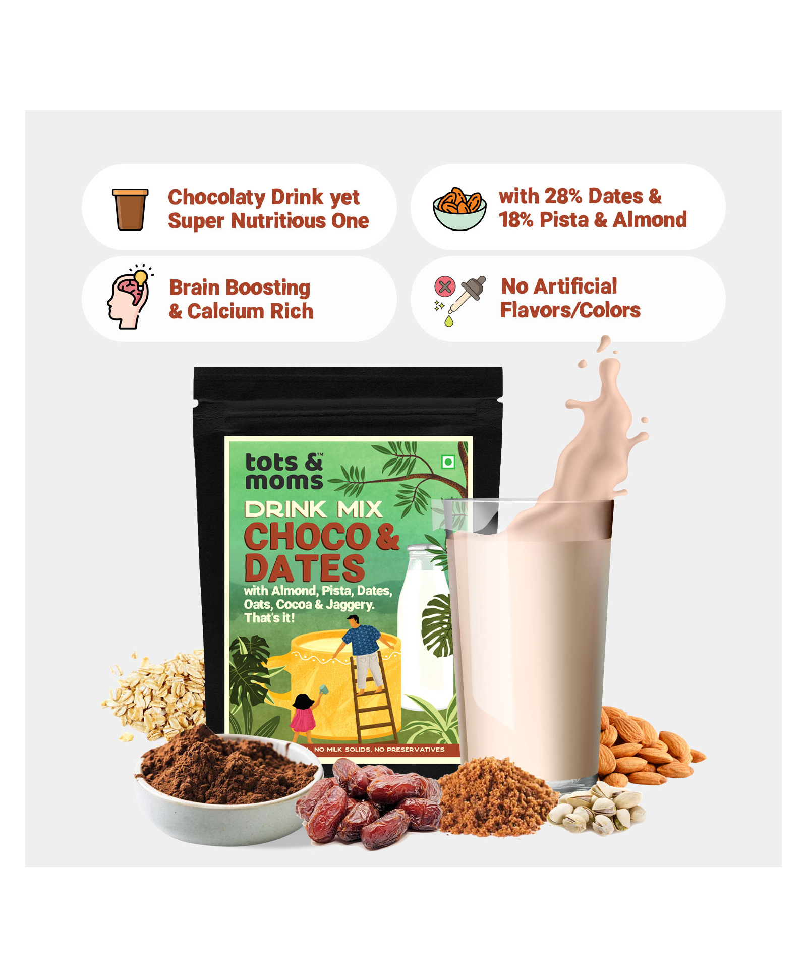 Tots & Moms Choco Dates Drink Mix with Jaggery - 200 gm-image-1