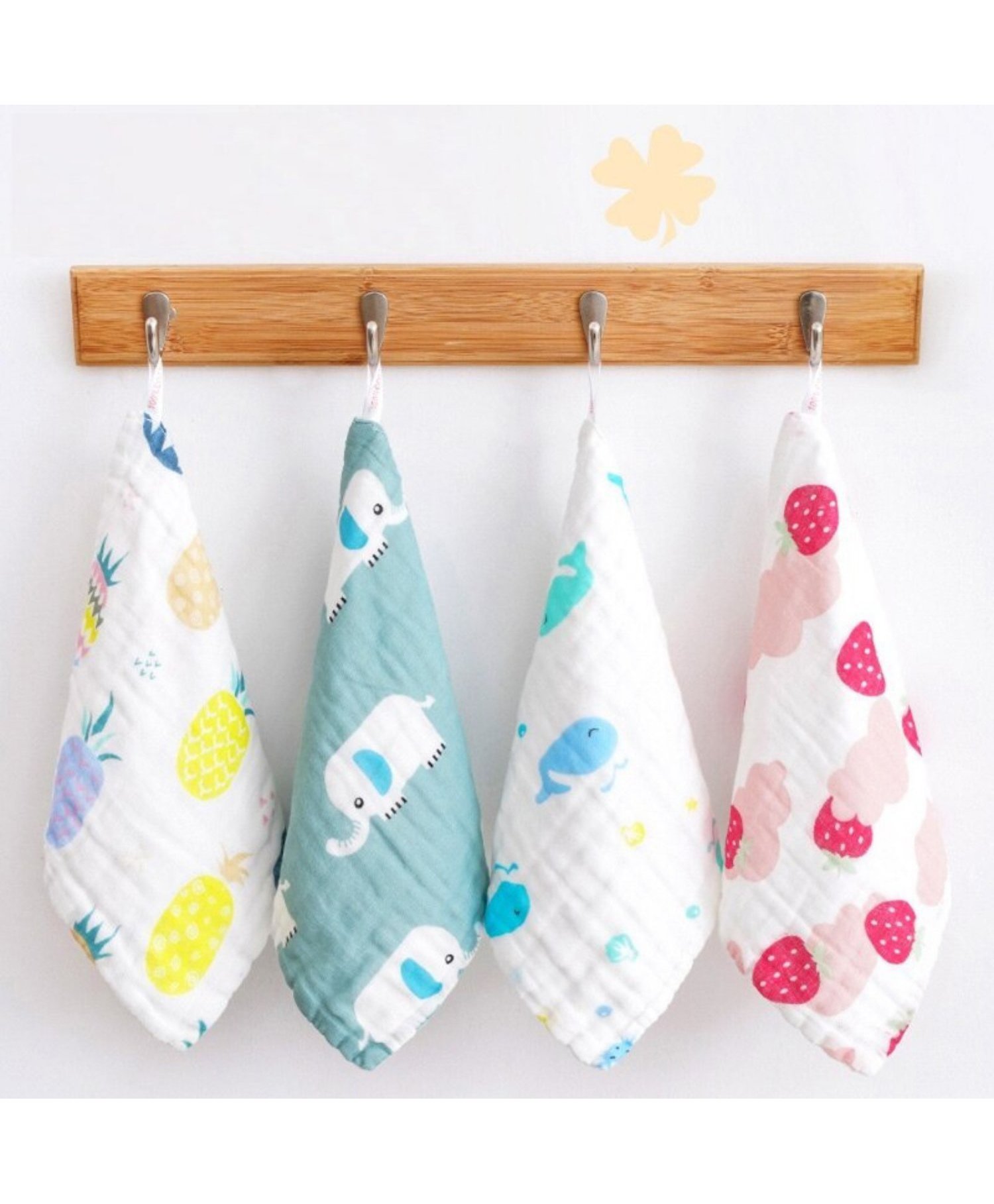 Elementary Premium 6 Layered Ultra Soft Muslin Cotton Wash Cloths - Pack of 4 (Colour & Print May Vary)