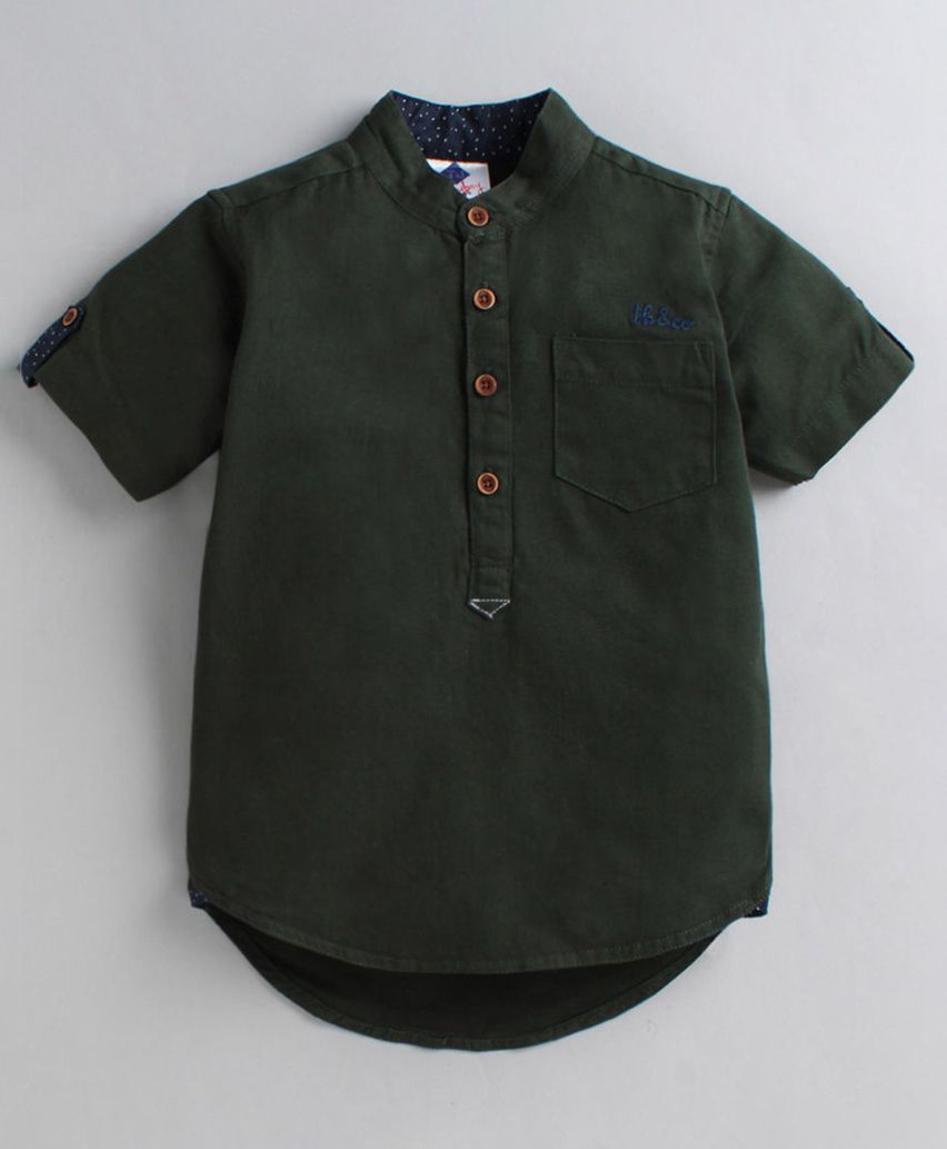 TONYBOY Solid Half Sleeves Shirt - Dark Green-image-2
