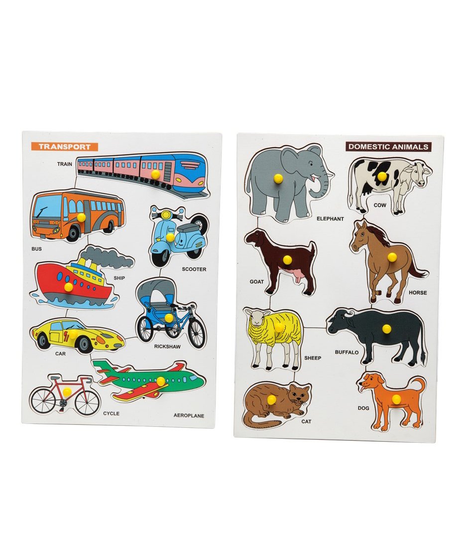 The Little boo Wooden Knob and Peg Vehicles and Domestic Animals Puzzle  Pack of 2 Multicolor- 8 Pieces each Online India, Buy Puzzle Games & Toys  for (3-8 Years) at FirstCry.com - 9002817