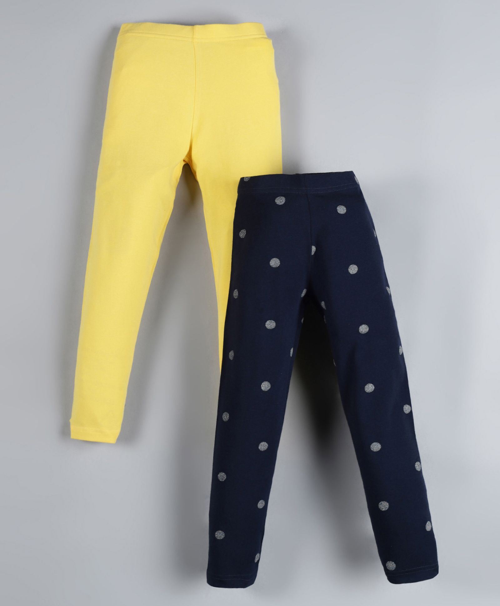 Plum Tree Pack of 2 Polka Printed & Solid Leggings - Yellow Blue-picture-27