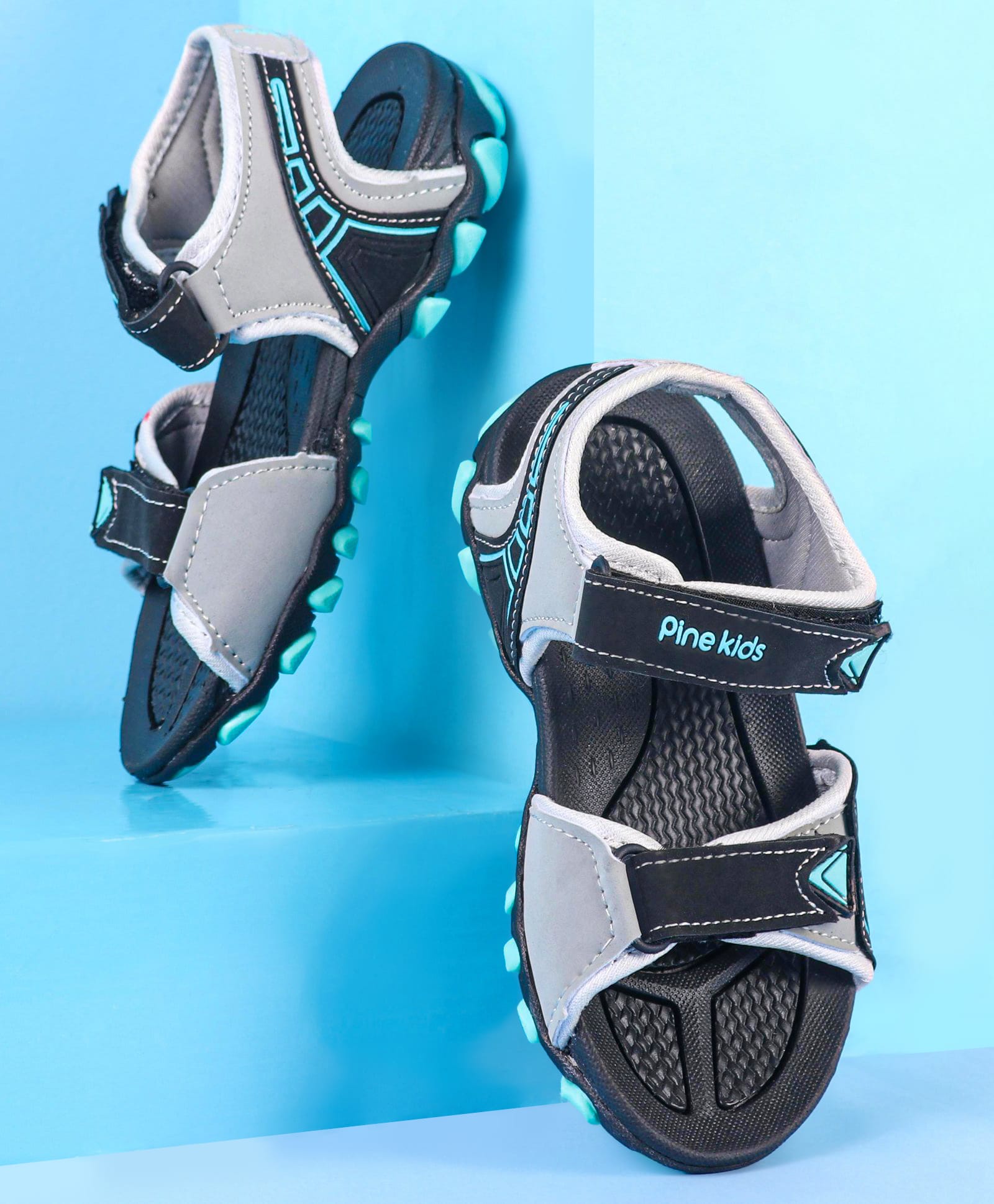 Pine Kids Velcro Closure Sandals - Grey Black-image-39