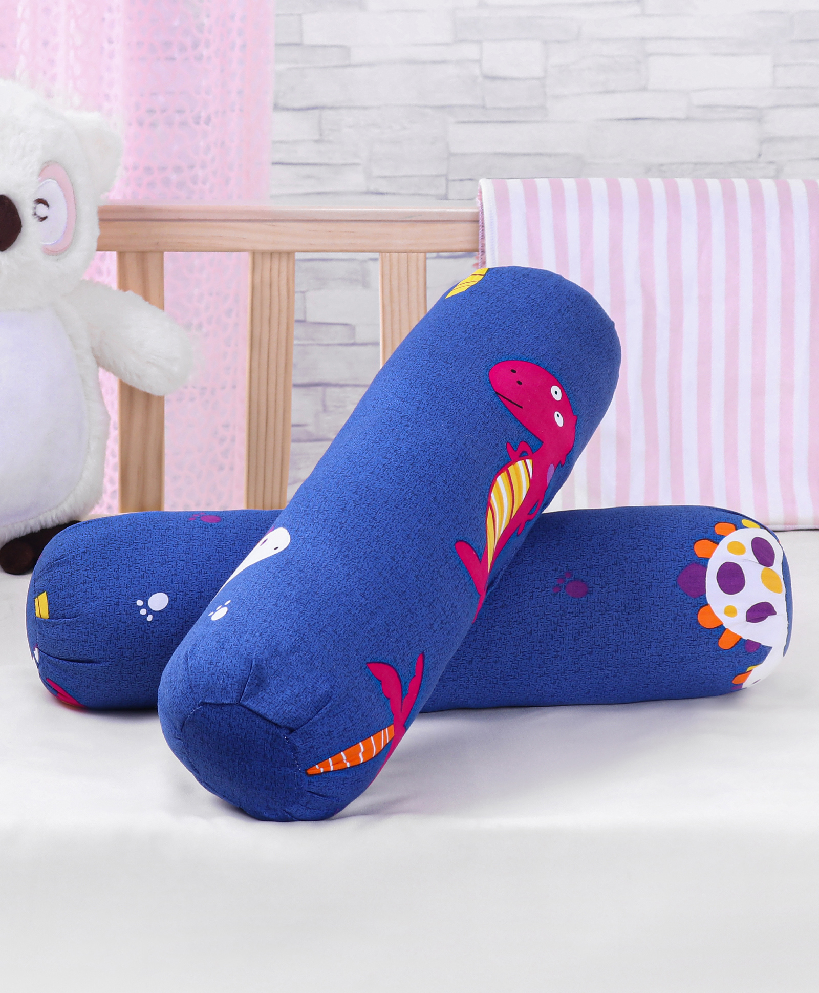 Babyhug Bolsters Dino Print Set of 2 - Blue-image-22