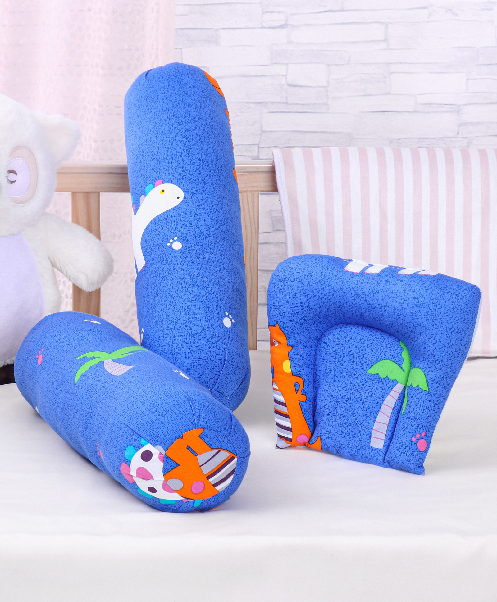 Babyhug Pillow And Bolster Set Dino Print - Blue-image-47