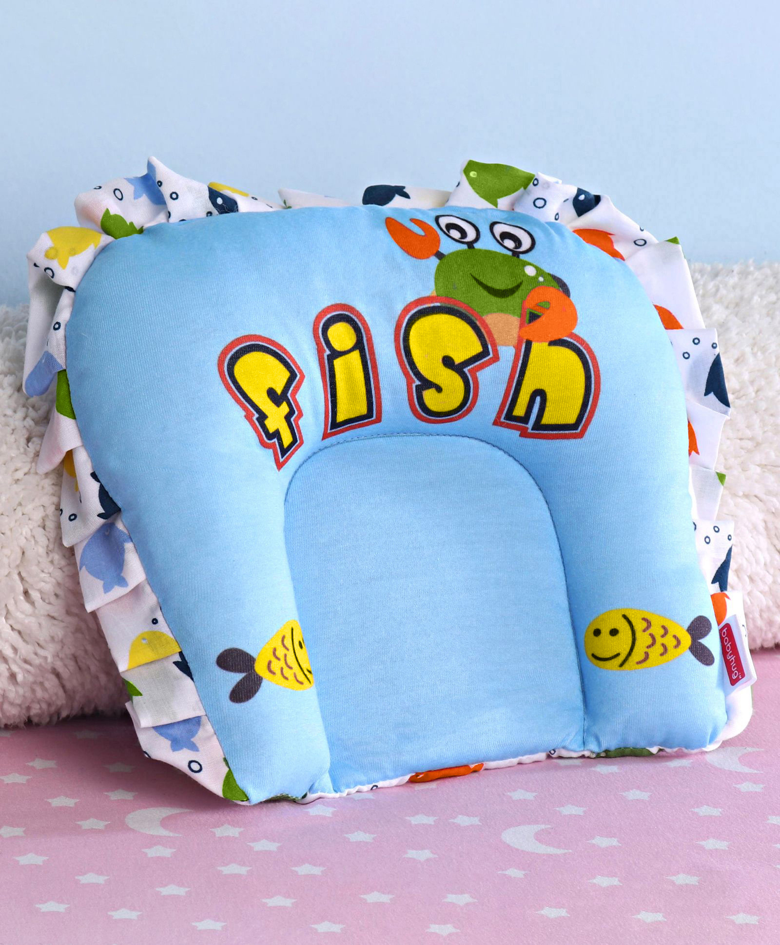 Babyhug Premium U Shape Pillow Fish Print - Blue-image-18