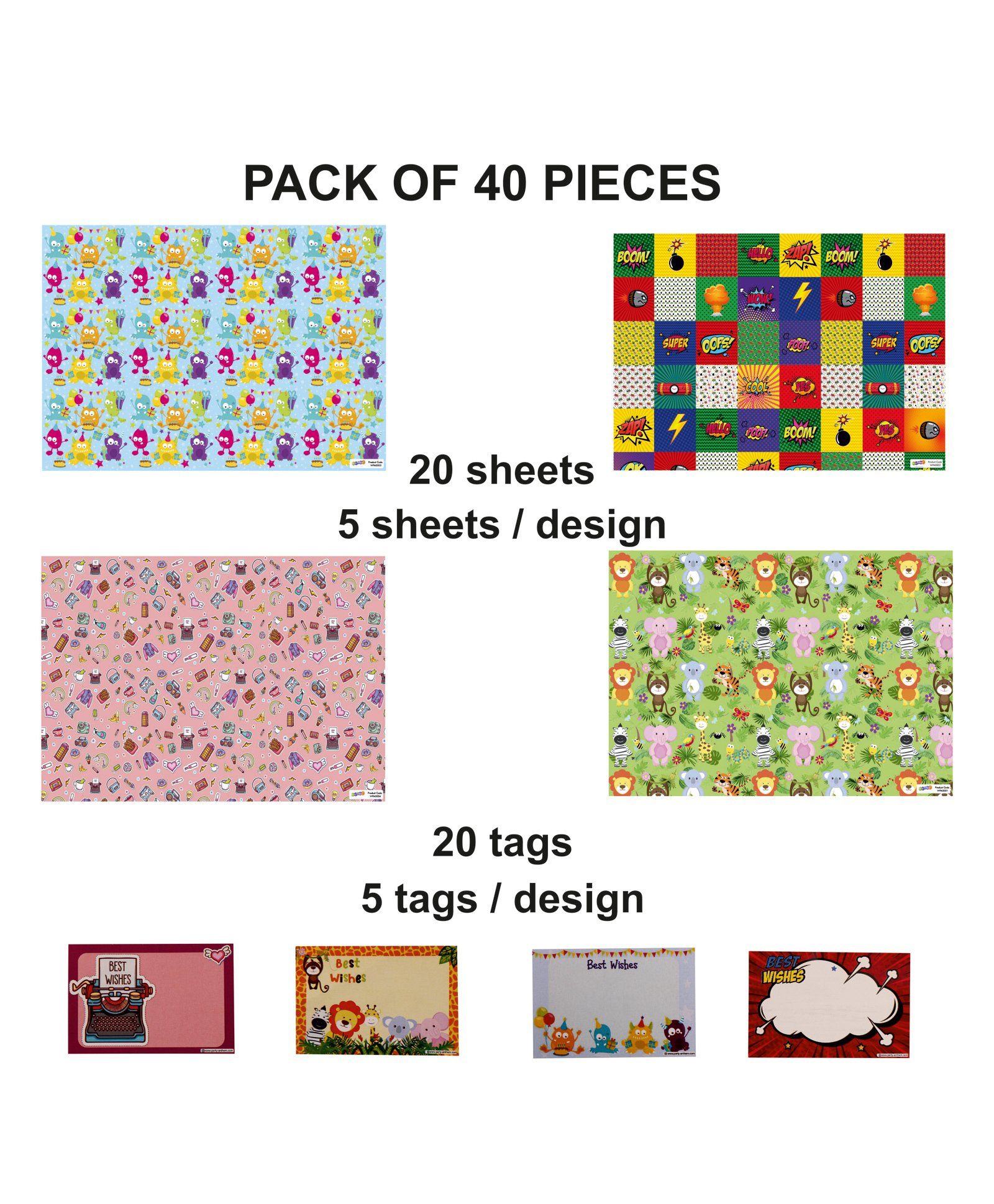 Party Anthem Gift Wrapping Paper With Name Tags - Pack Of 40 (Assorted  Designs) Online In India, Buy At Best Price From Firstcry.com - 9054524