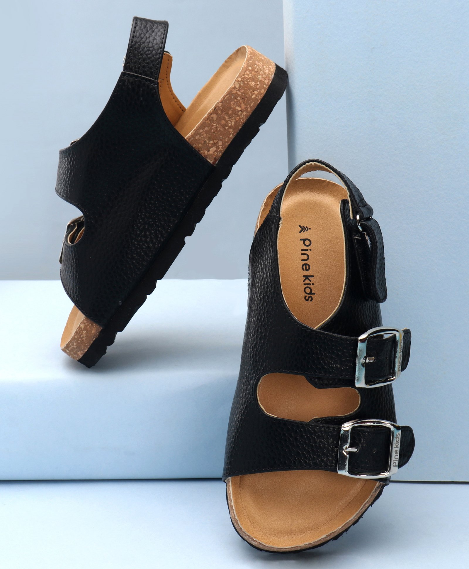 pine kids open toe sandals - black