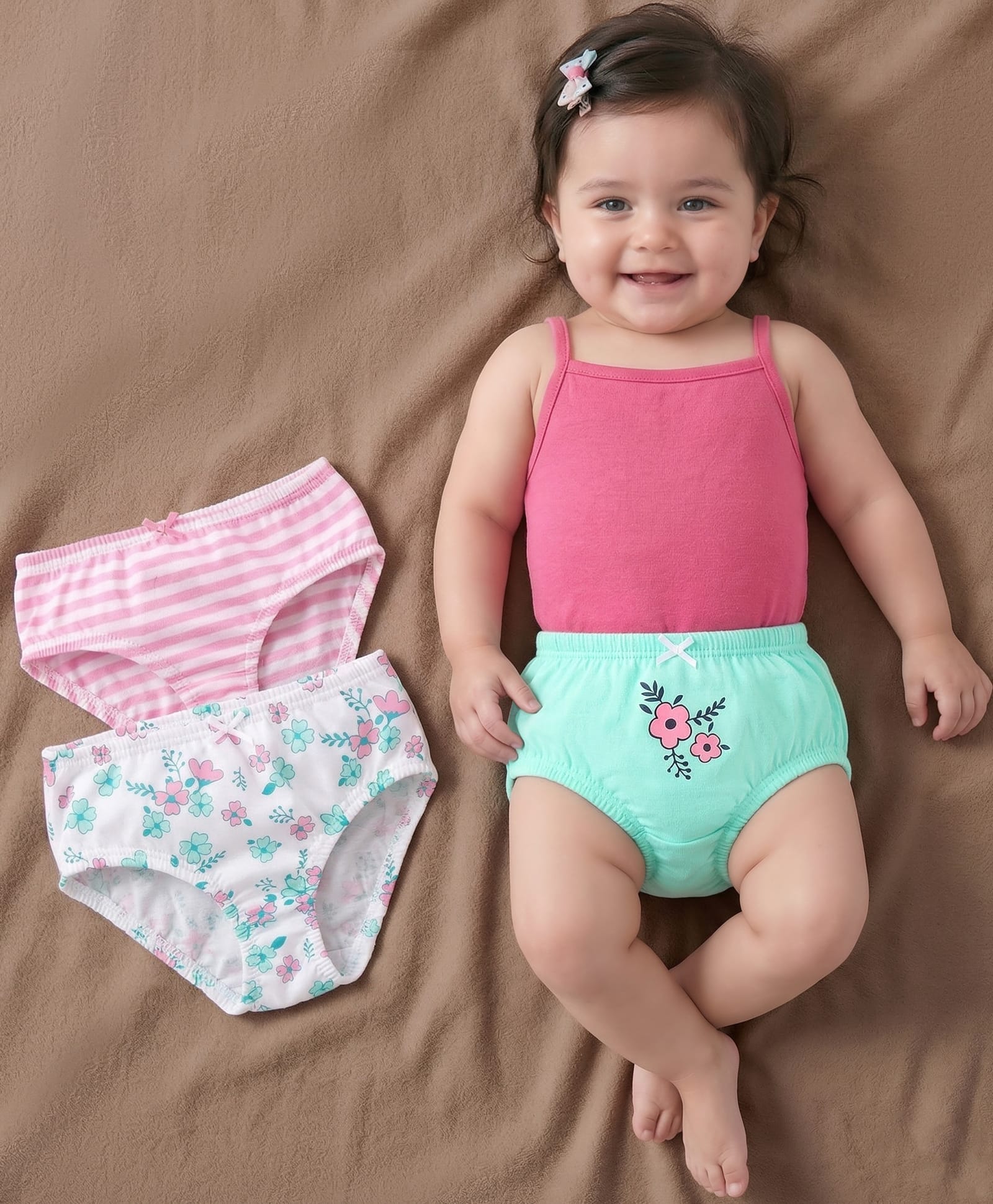 Babyoye Cotton Panties Printed & Striped Pack of 3 - Multicolour-image-2