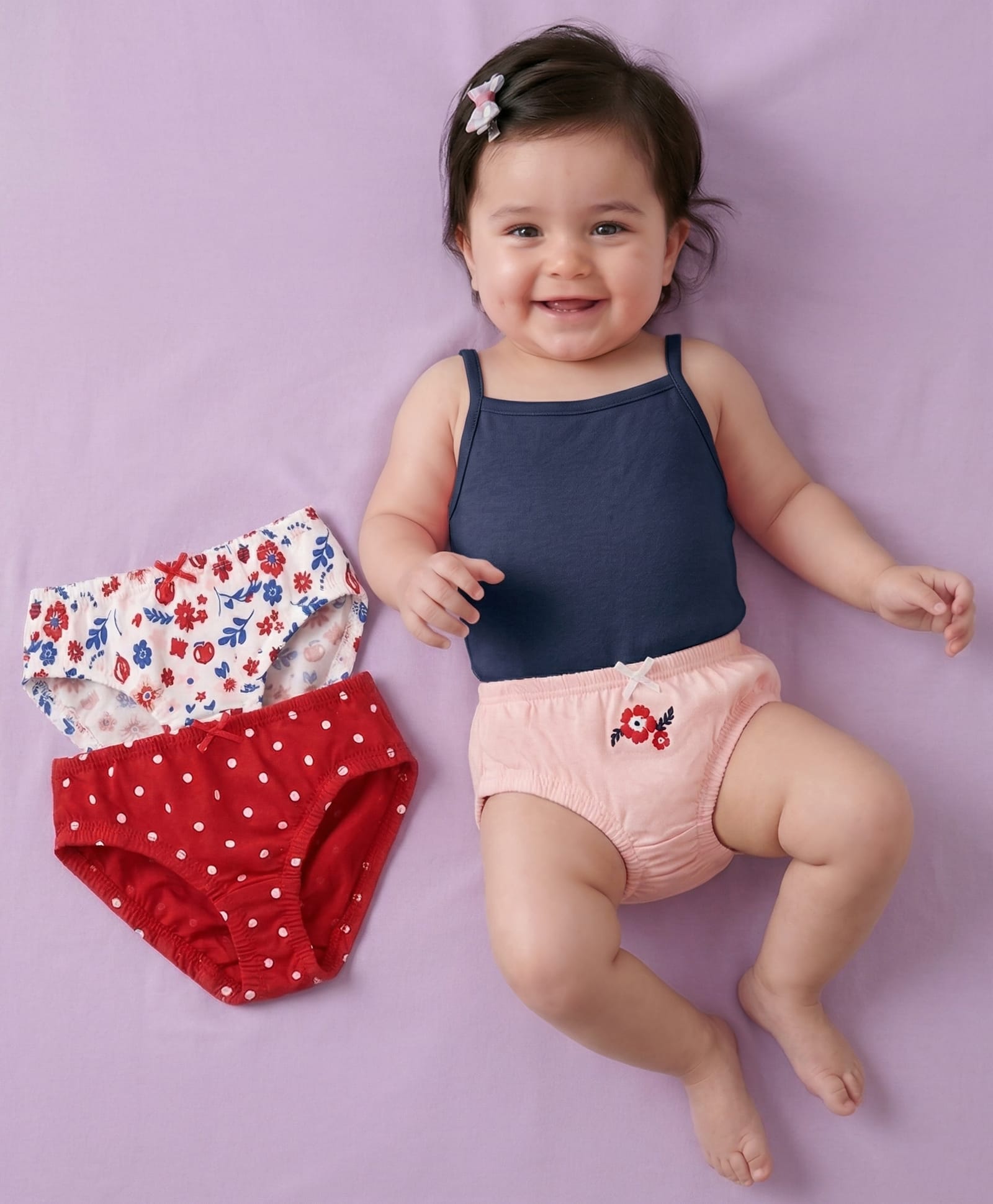 Babyoye Cotton Panties Floral Print Pack of 3 - Light Pink White Red-image-29