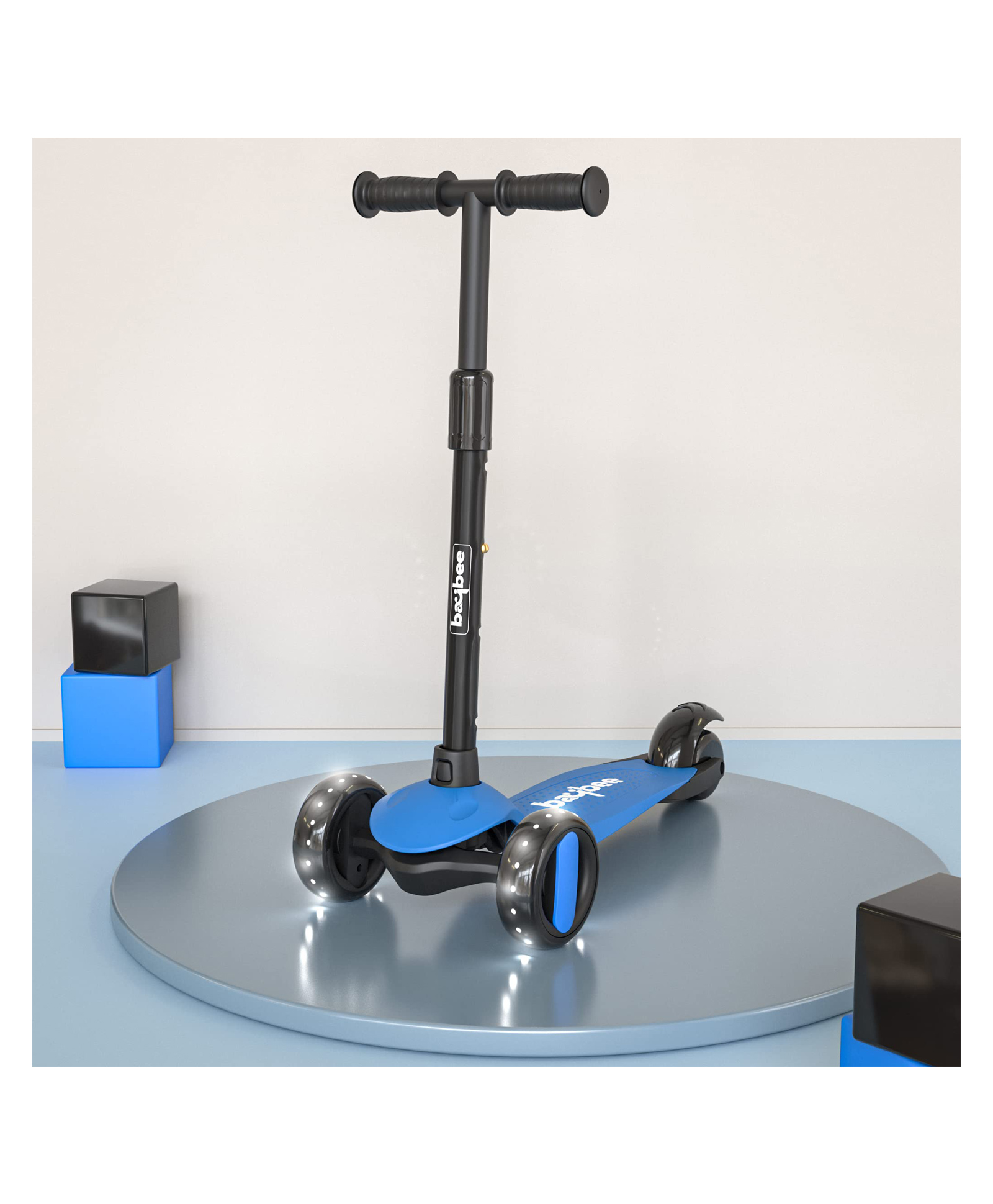 BAYBEE Alpha Kick Scooter for Kids 3 Wheel Kids Scooter with 4 Height Adjustable Handle Runner Scooter with LED PU Wheels & Brake Skate Scooter for Kids - Blue-picture-35