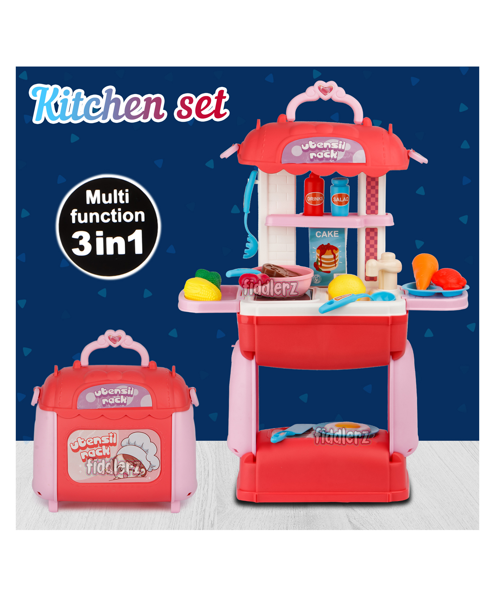 Fiddlerz Kitchen 3 in 1 Multi Functional Role Play Toy - 31 Pieces-picture-26