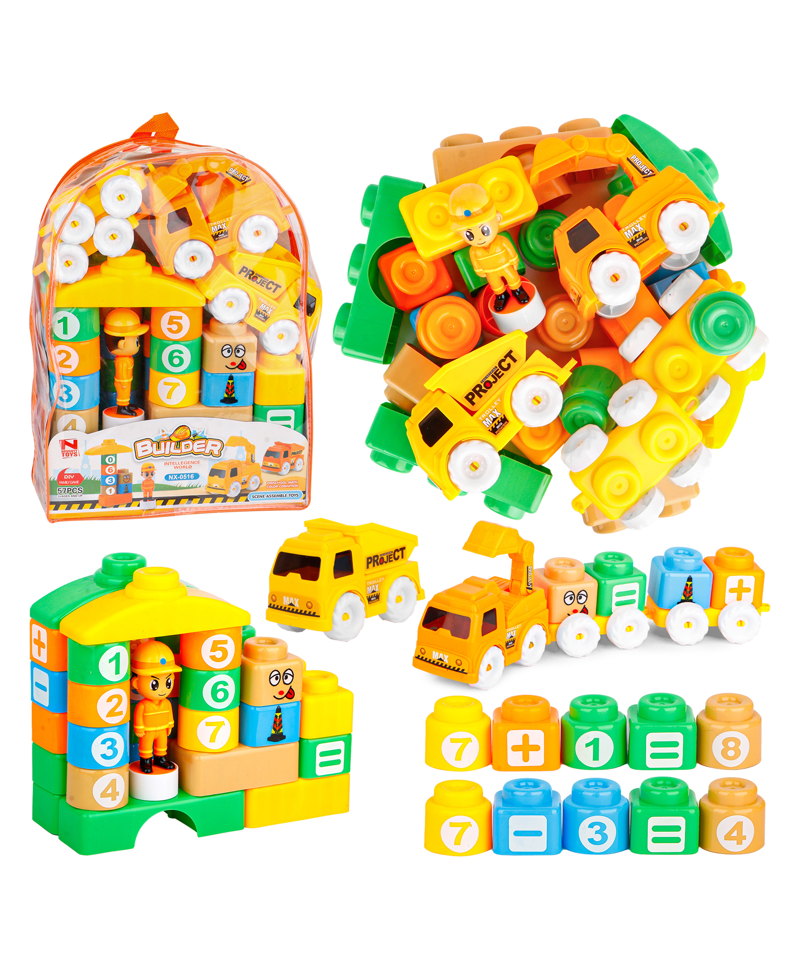Fiddlerz Construction Building Blocks Set Multicolor - 57 Pieces-image-7