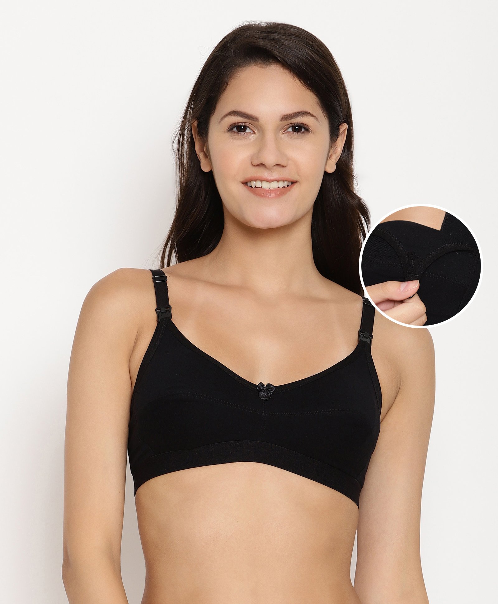 Bella Mama Cotton Blend Anti-bacterial Nursing Bra - Black-image-14
