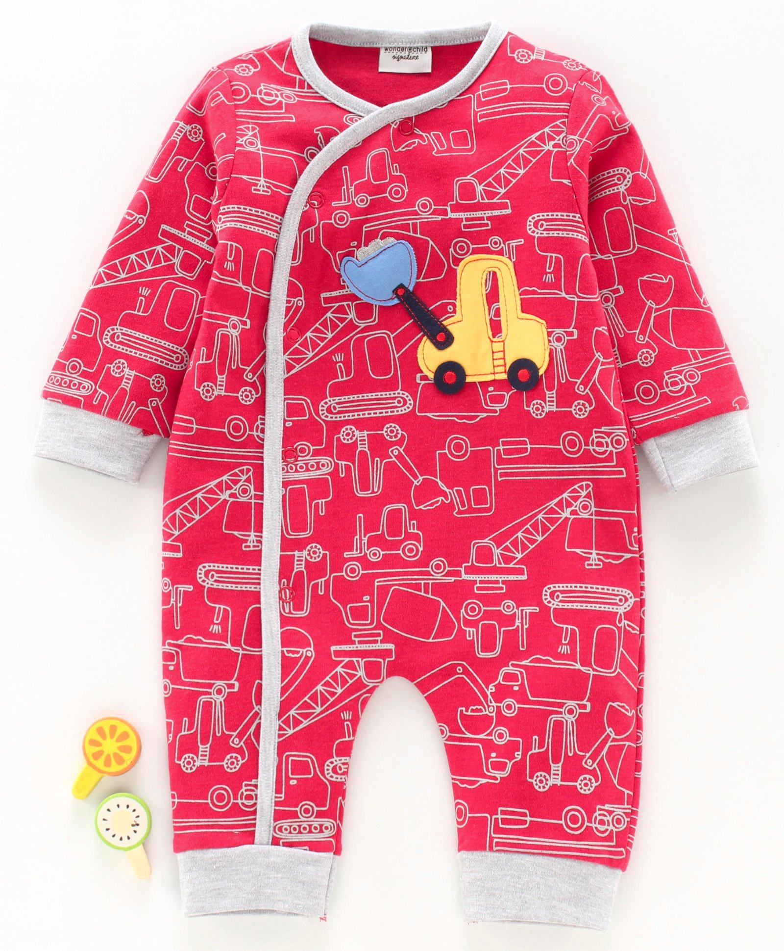 Wonderchild Full Sleeves Vehicles Print Romper - Red-image-9