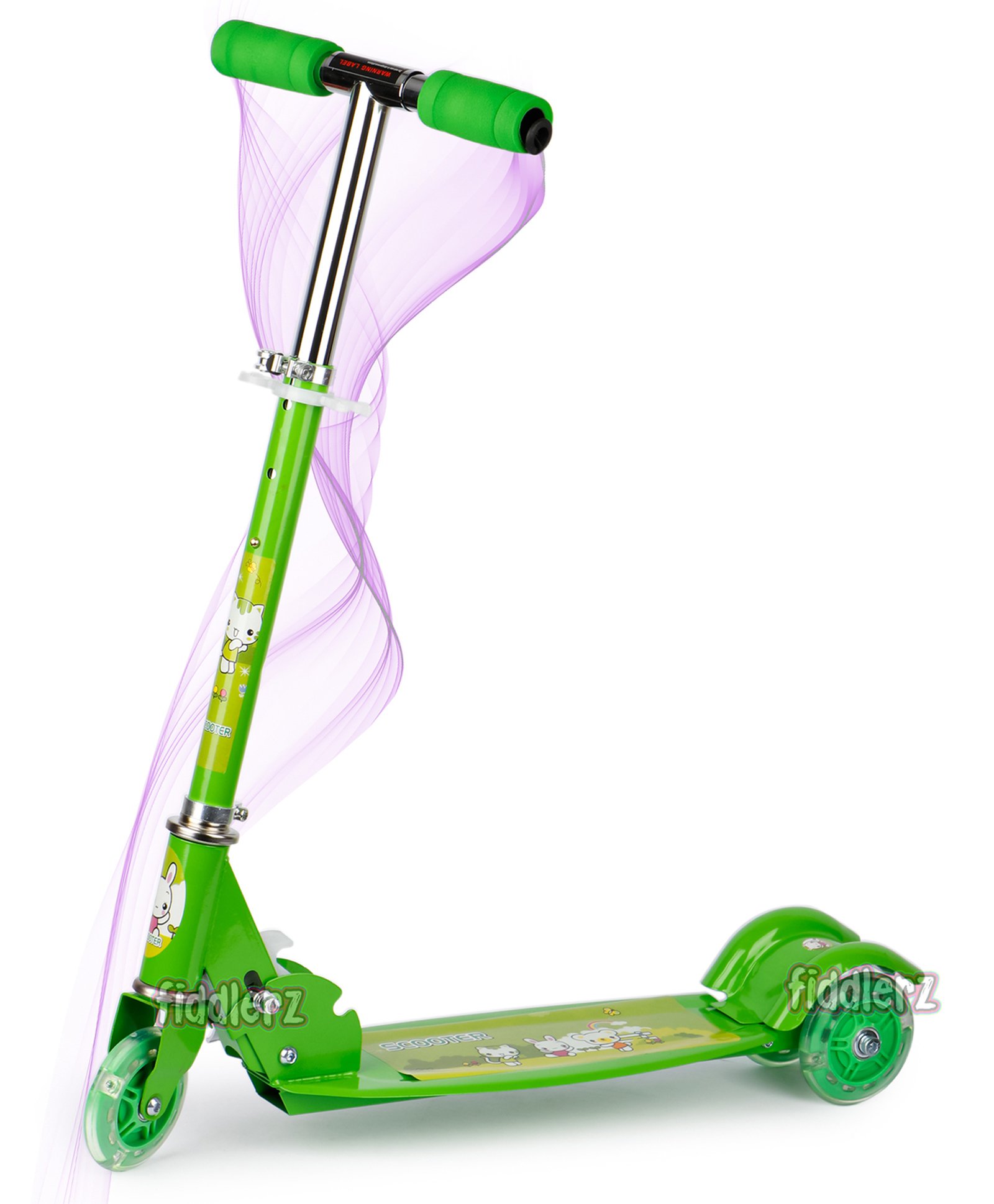 Fiddlerz Kid's 3 Wheel Scooter with LED Lights - Green-image-20