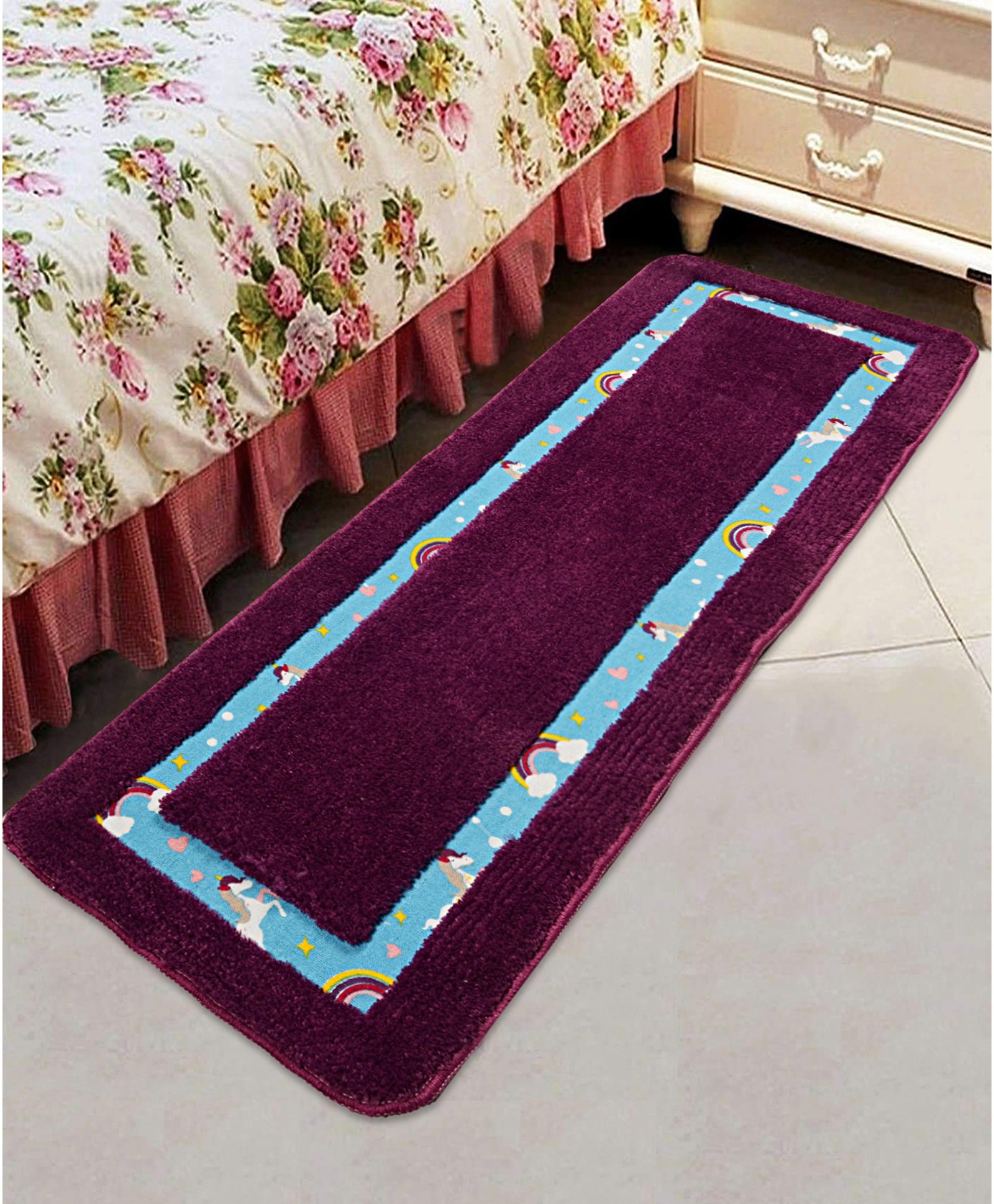 Saral Home Unicorn Micro Fibre Printed Runner - Blue-image-10
