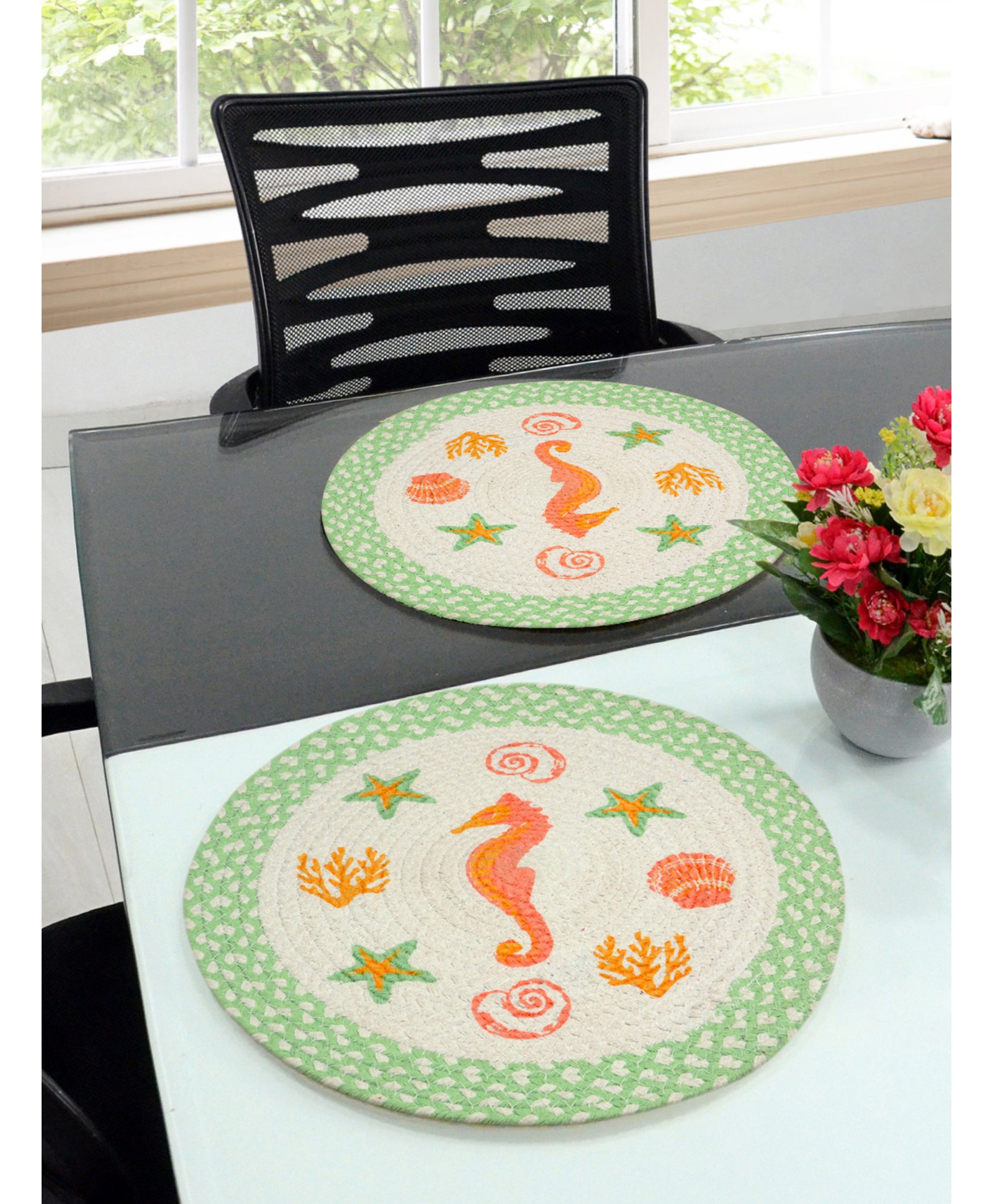 Saral Home Cotton Printed Table Mat Pack of 2 - Green-image-49