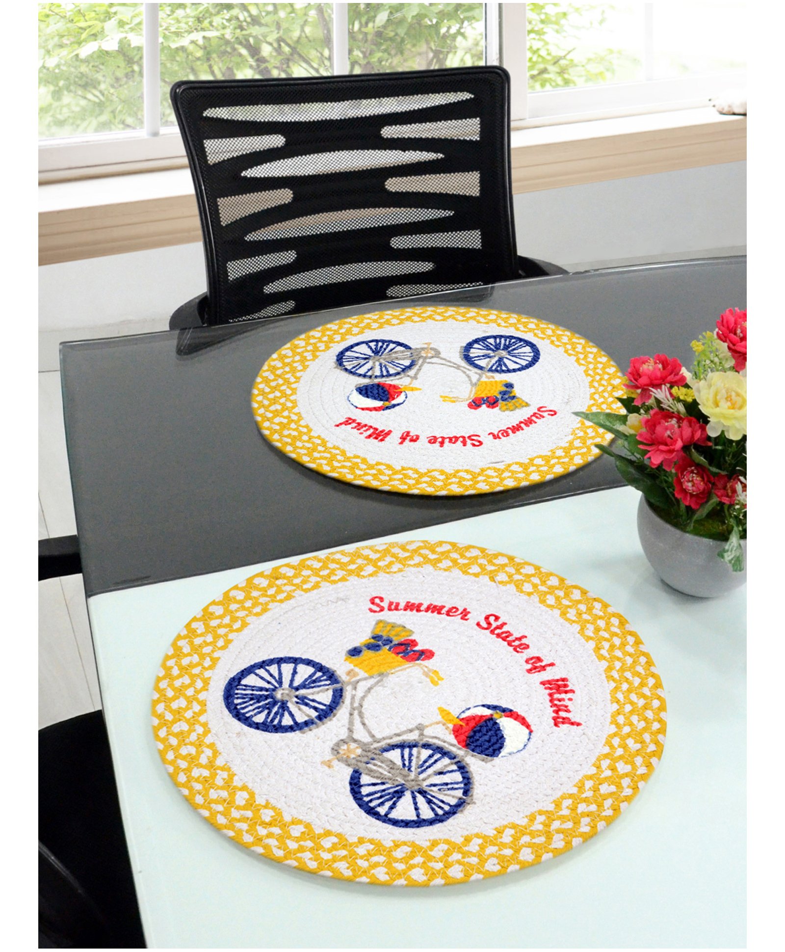 Saral Home Cotton Printed Table Mat Pack of 2 - Yellow & White-picture-16